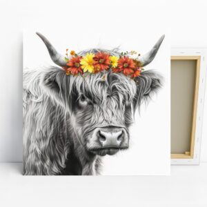 Highland Cow Floral Crown Art