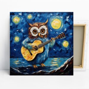 Owl Guitar Starry Night Art