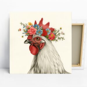 Rooster Floral Crown Art