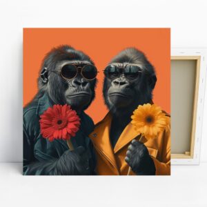 Gorillas With Flowers Art