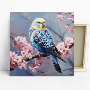 Blue Budgie Cherry Blossom Art