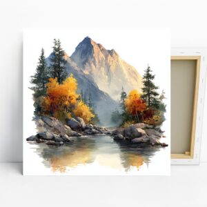 Mountain River Reflection Art