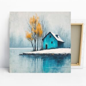 Lakeside Blue Cabin Art