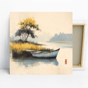 Serene Lake Boat Art