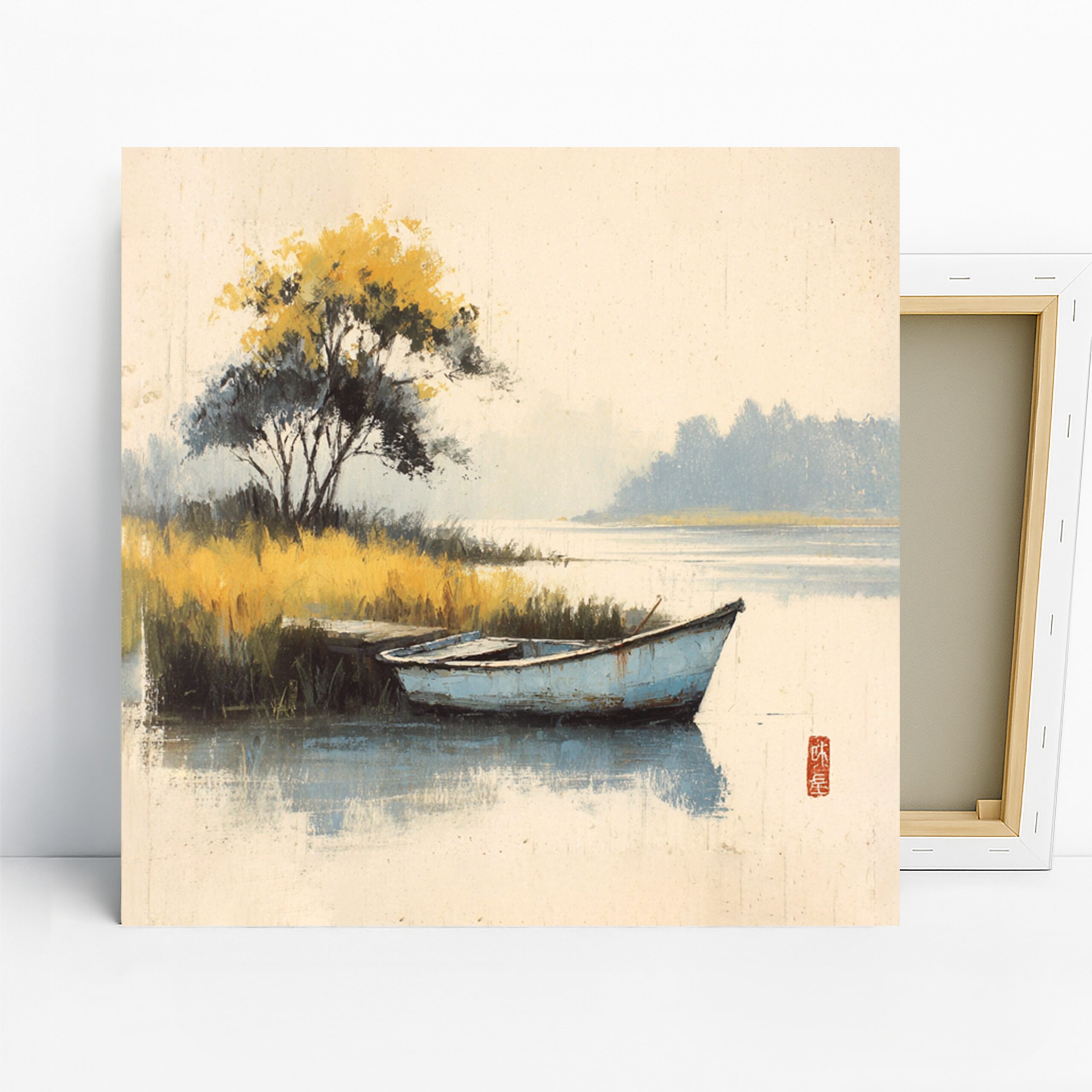 1.jpg Serene Lake Boat Art