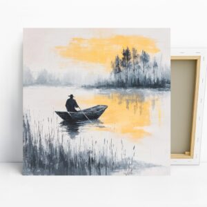 Misty Lake Fisherman Art