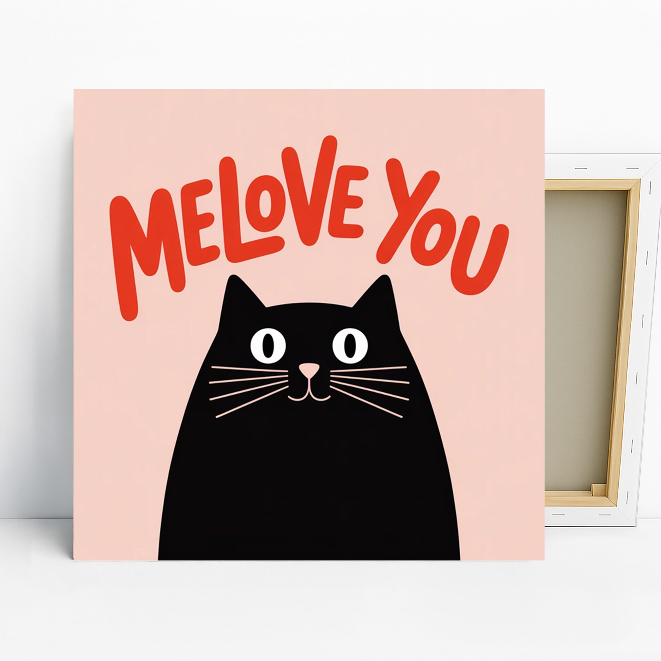 Cat Art, Canvas or Poster, Whimsical Modern Decor, Living Room Bedroom Nursery Office Wall Art, Pink Red White and Black