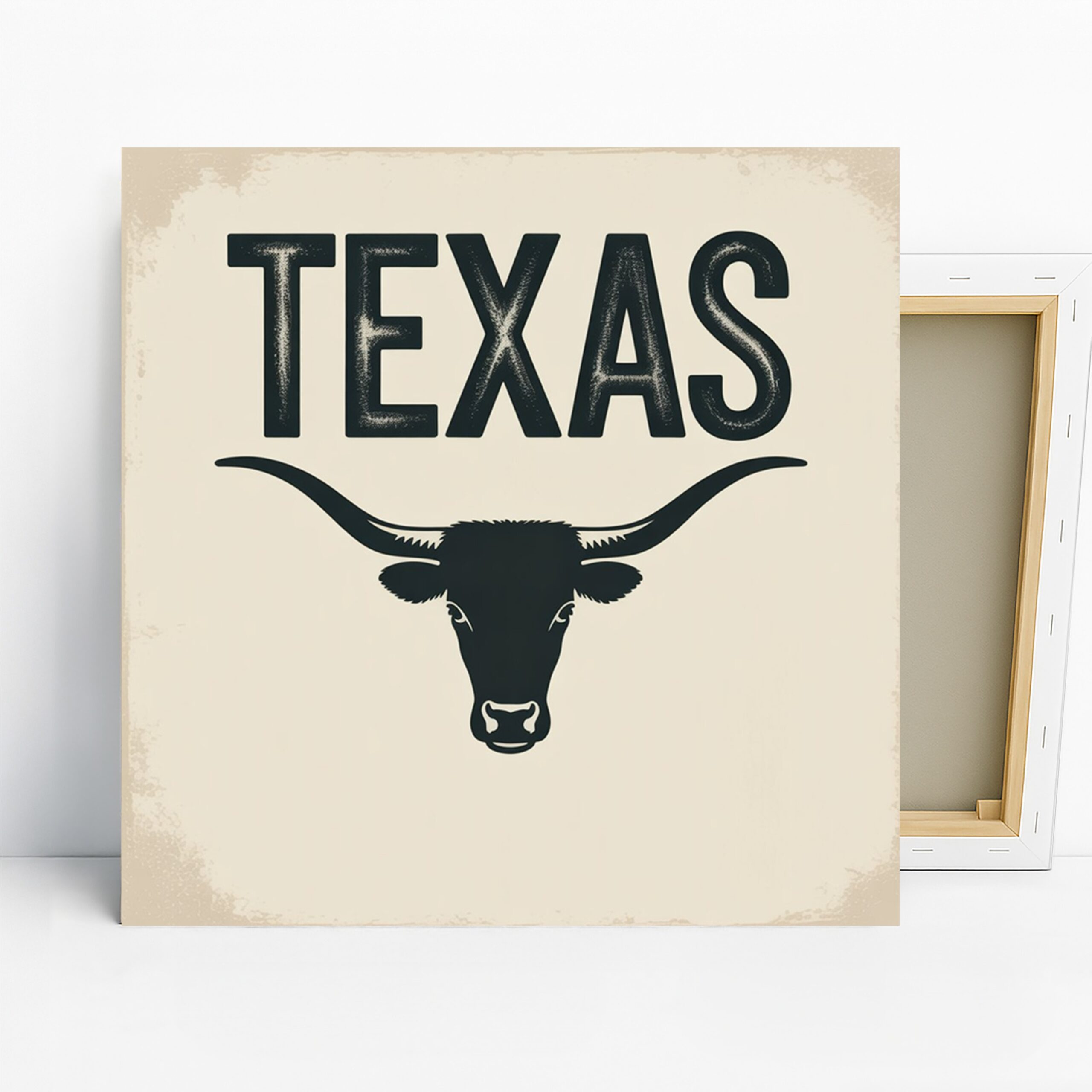 Texas Longhorn Art, Canvas or Poster, Vintage Rustic Western Decor, Living Room Office Game Room Wall Art, Black White Beige Colors