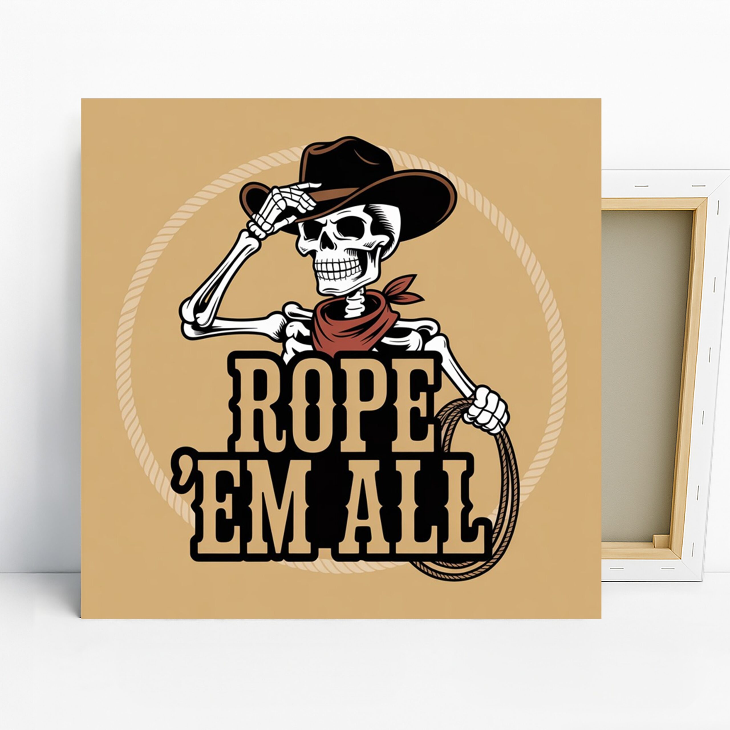 Cowboy Skull Art, Canvas or Poster, Vintage Western Decor, Game Room Living Room Office Wall Art, Brown Beige Red and Black