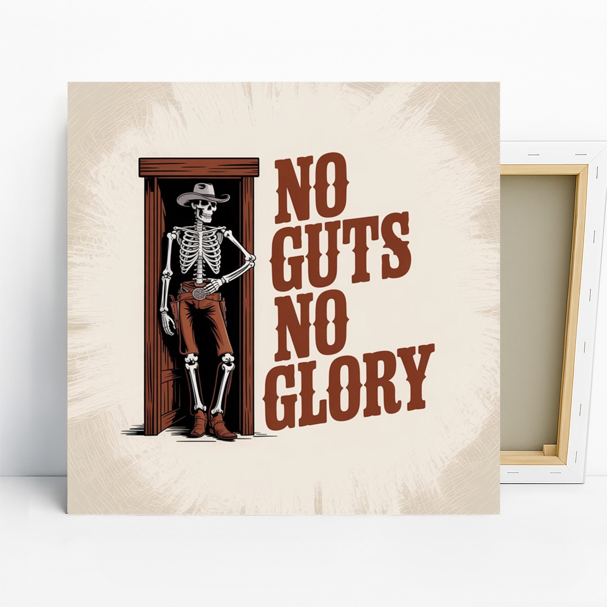 Cowboy Skeleton Art, Canvas or Poster, Vintage Western Rustic Decor, Living Room Game Room Office Wall Art, Brown Black White