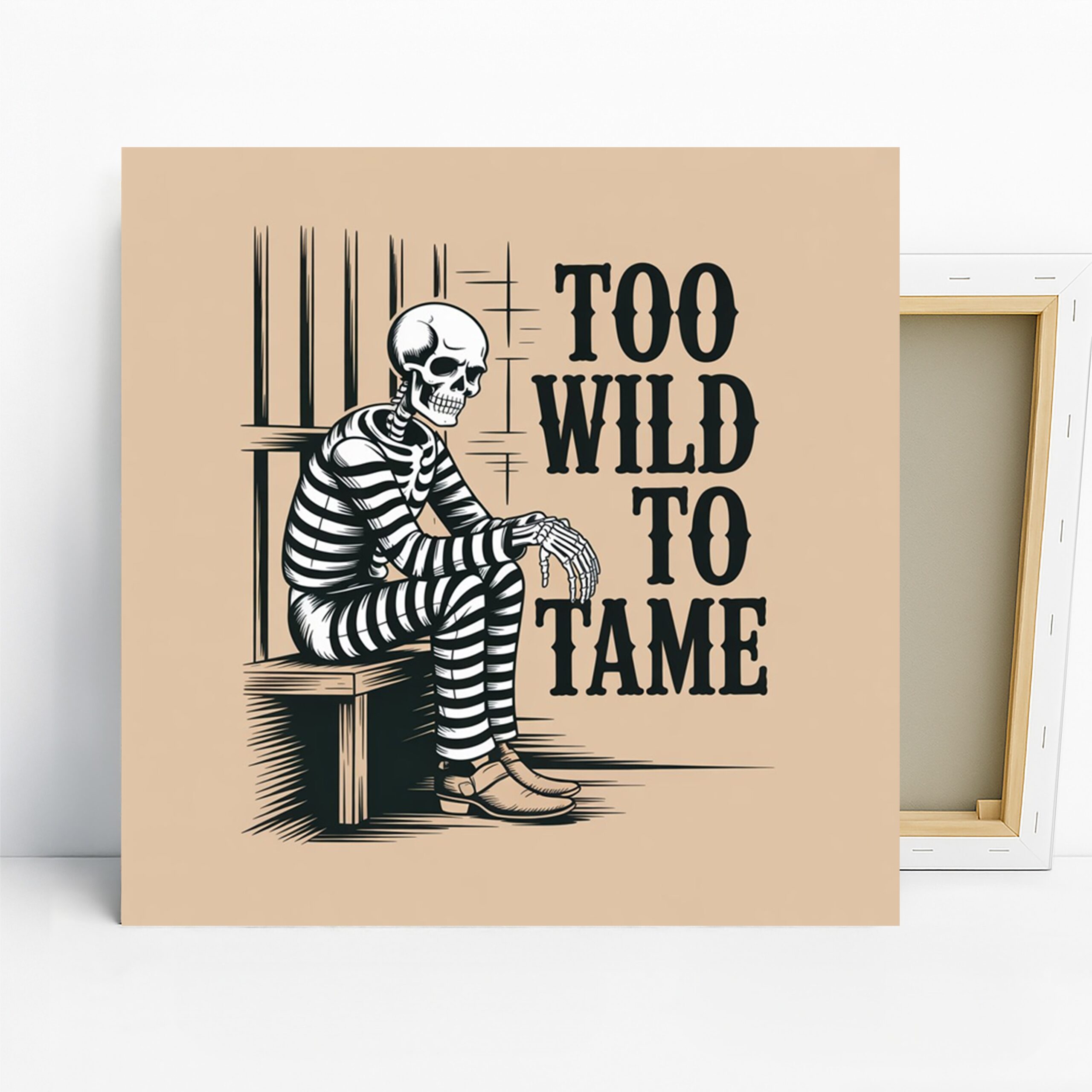 Rebellious Skeleton Art, Canvas or Poster, Street Vintage Decor, Living Room Office Game Room Bedroom Wall Art, Black White Beige