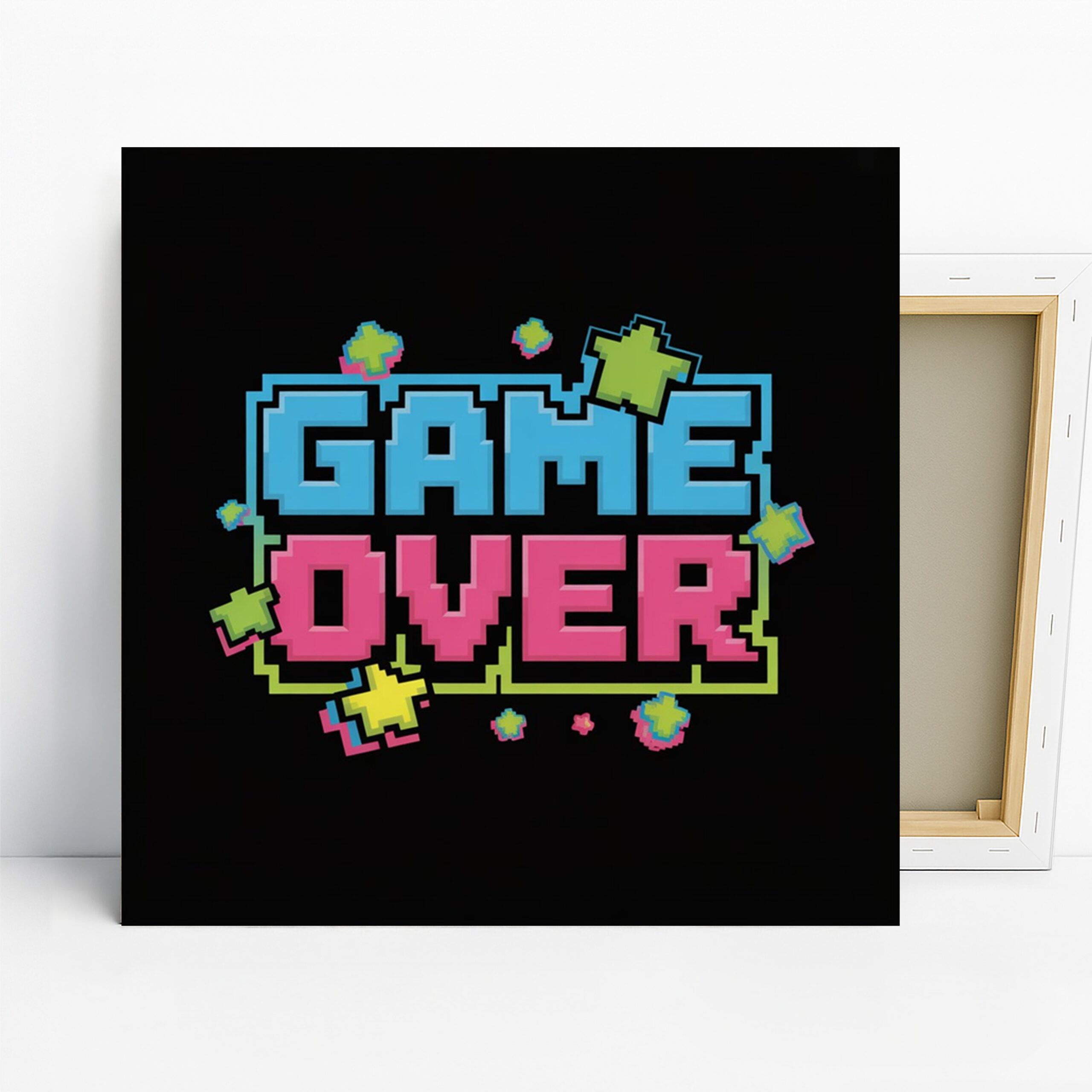 Retro Gaming Art, Canvas or Poster, Pixel Pop Art Decor, Game Room Children’s Room Office Wall Art, Blue Pink Green Yellow