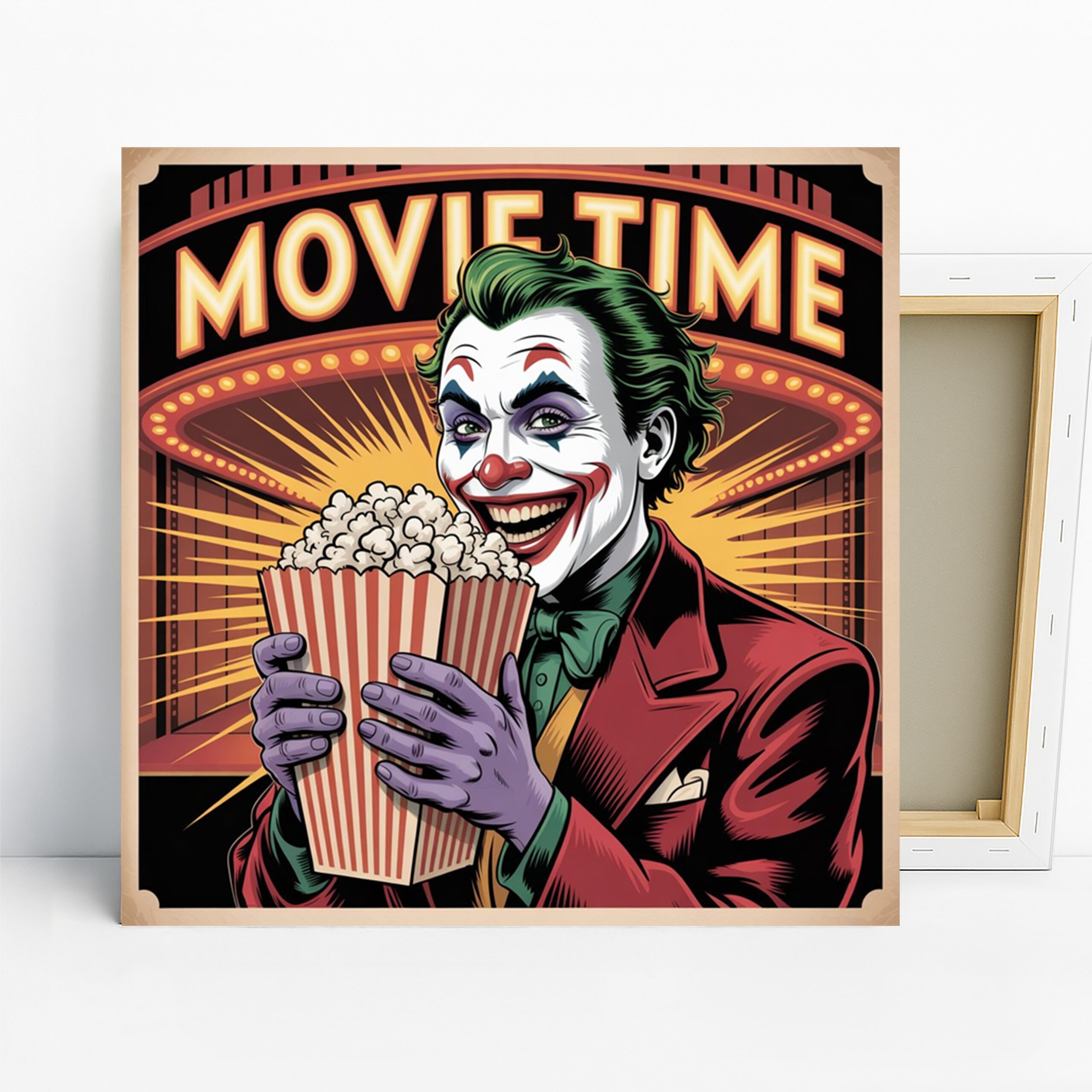 Joker Movie Time Art, Canvas or Poster, Pop Art Contemporary Decor, Home Theater Living Room Game Room Office Wall Art, Red Green White