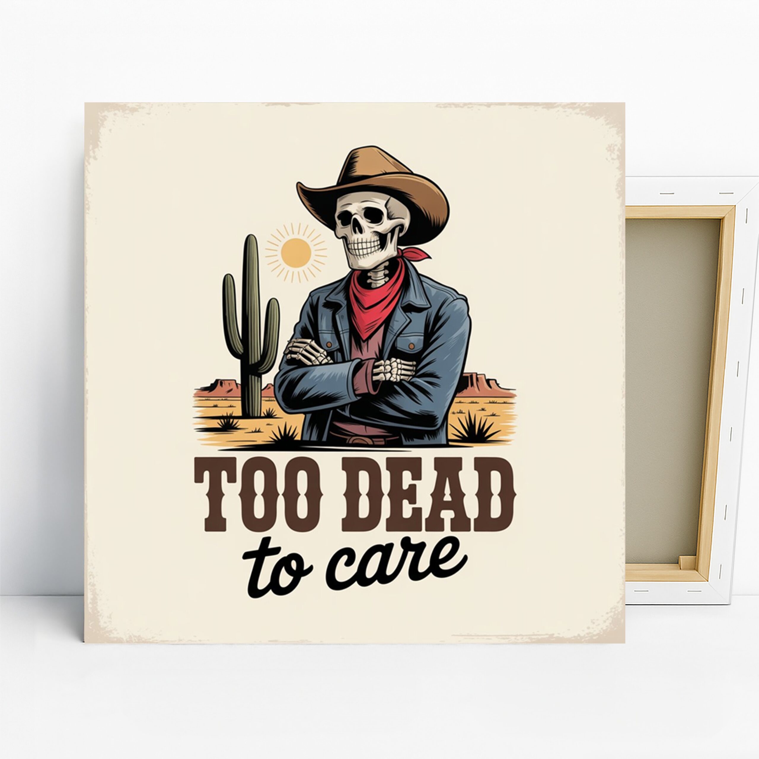 Cowboy Skull Art, Canvas or Poster, Vintage Western Decor, Living Room Office Game Room Wall Art, Brown Red Blue and White