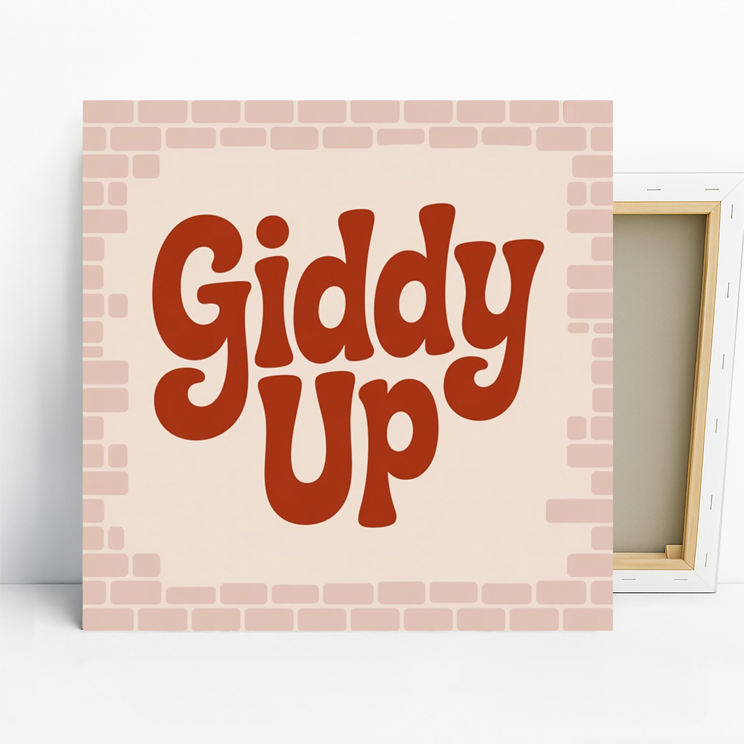 Giddy Up Art, Canvas or Poster, Retro Whimsical Decor, Living Room Bedroom Office Game Room Wall Art, Red Beige Brown