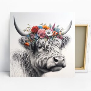 Highland Cow Floral Crown Art