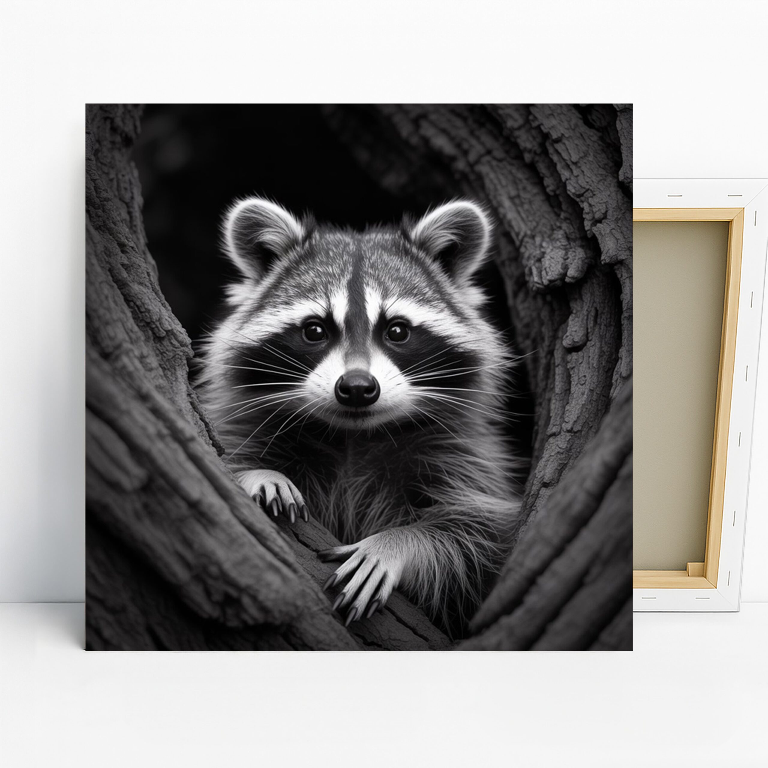 Raccoon Art, Canvas or Poster, Animal Nature Contemporary Decor, Living Room Bedroom Office Wall Art, Black White Grey Brown