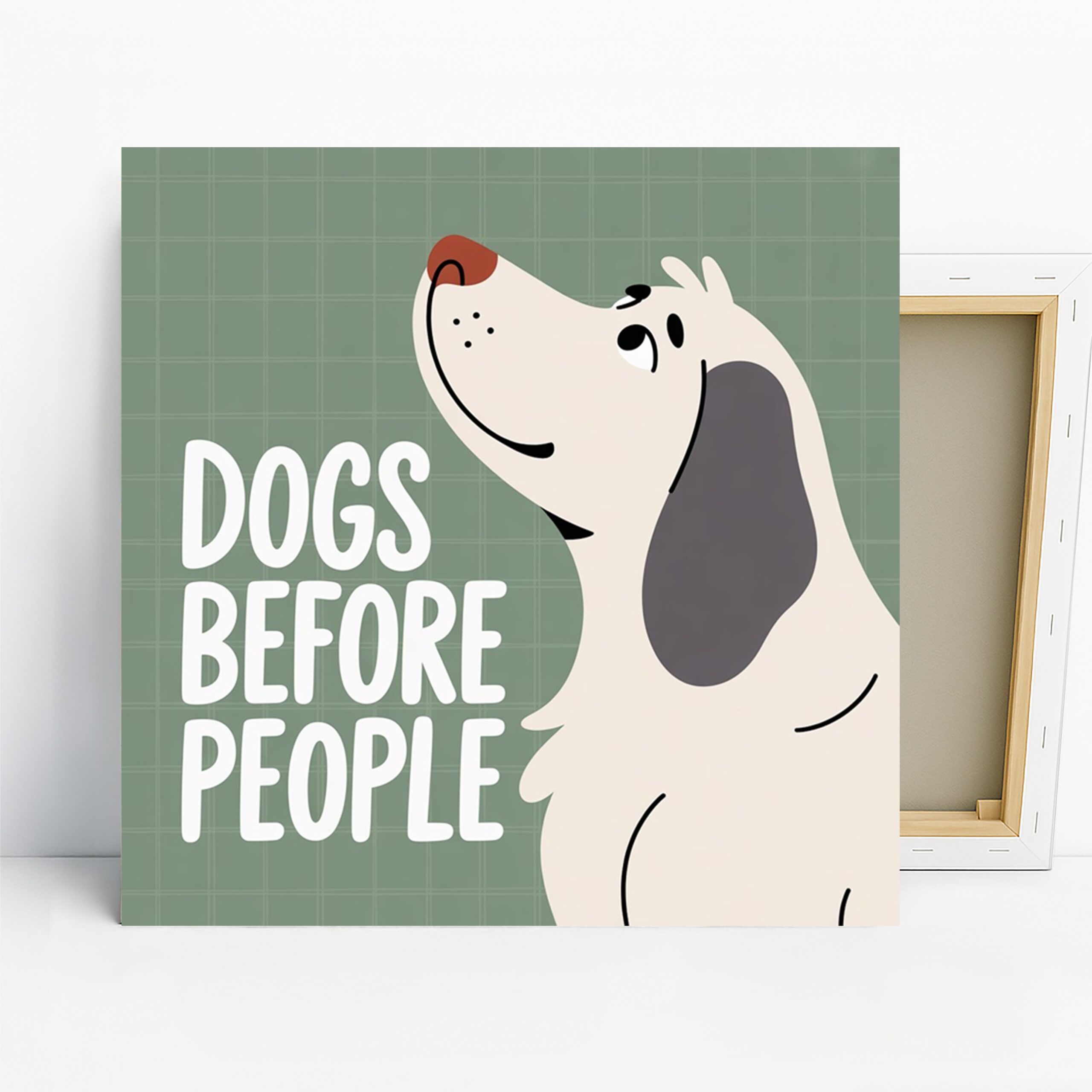 Dog Art, Canvas or Poster, Whimsical Modern Decor, Living Room Office Bedroom Children’s Room Wall Art, White Green Black Red