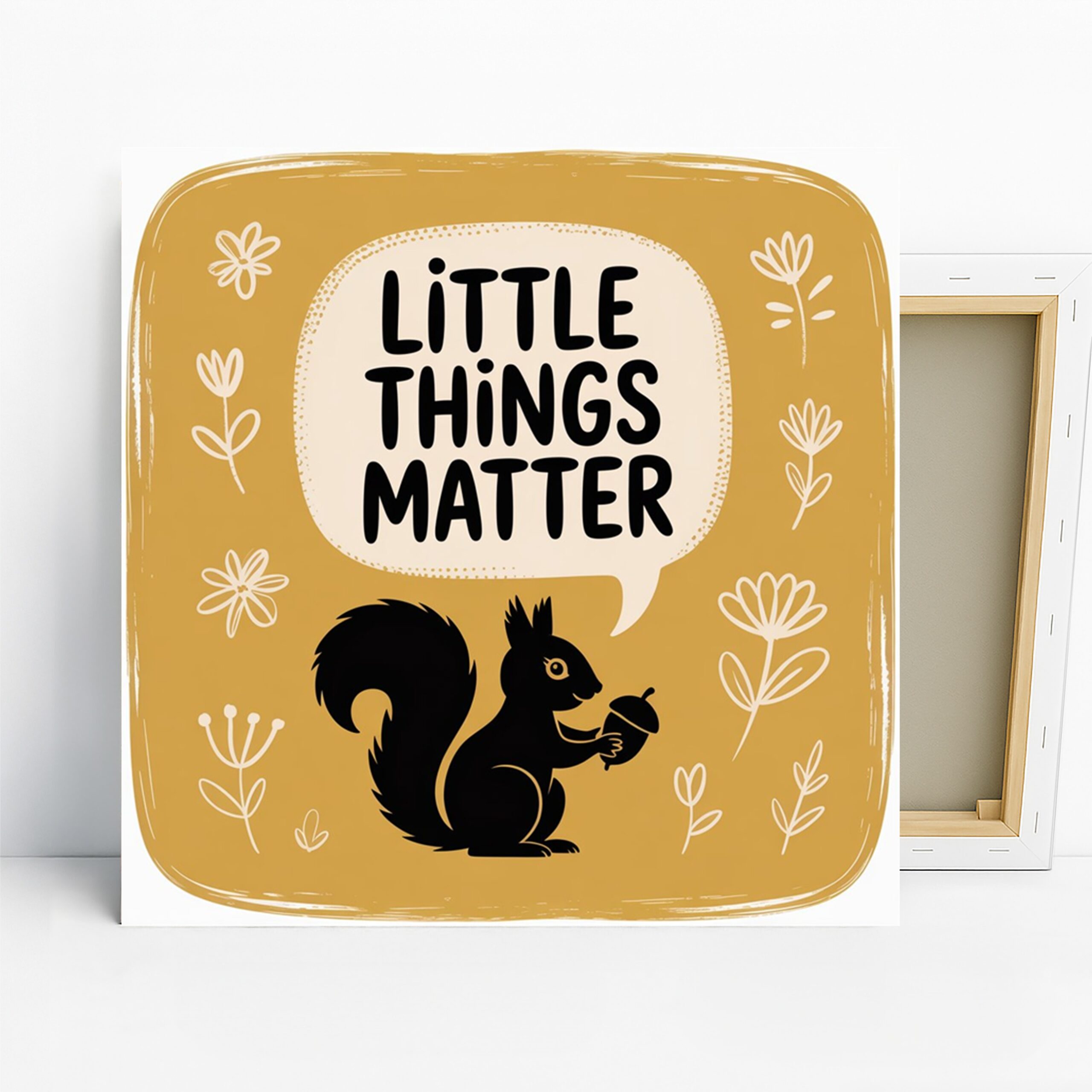 Squirrel Acorn Art, Canvas or Poster, Whimsical Rustic Decor, Living Room Office Bedroom Wall Art, Gold Black White, Nature Animal Print