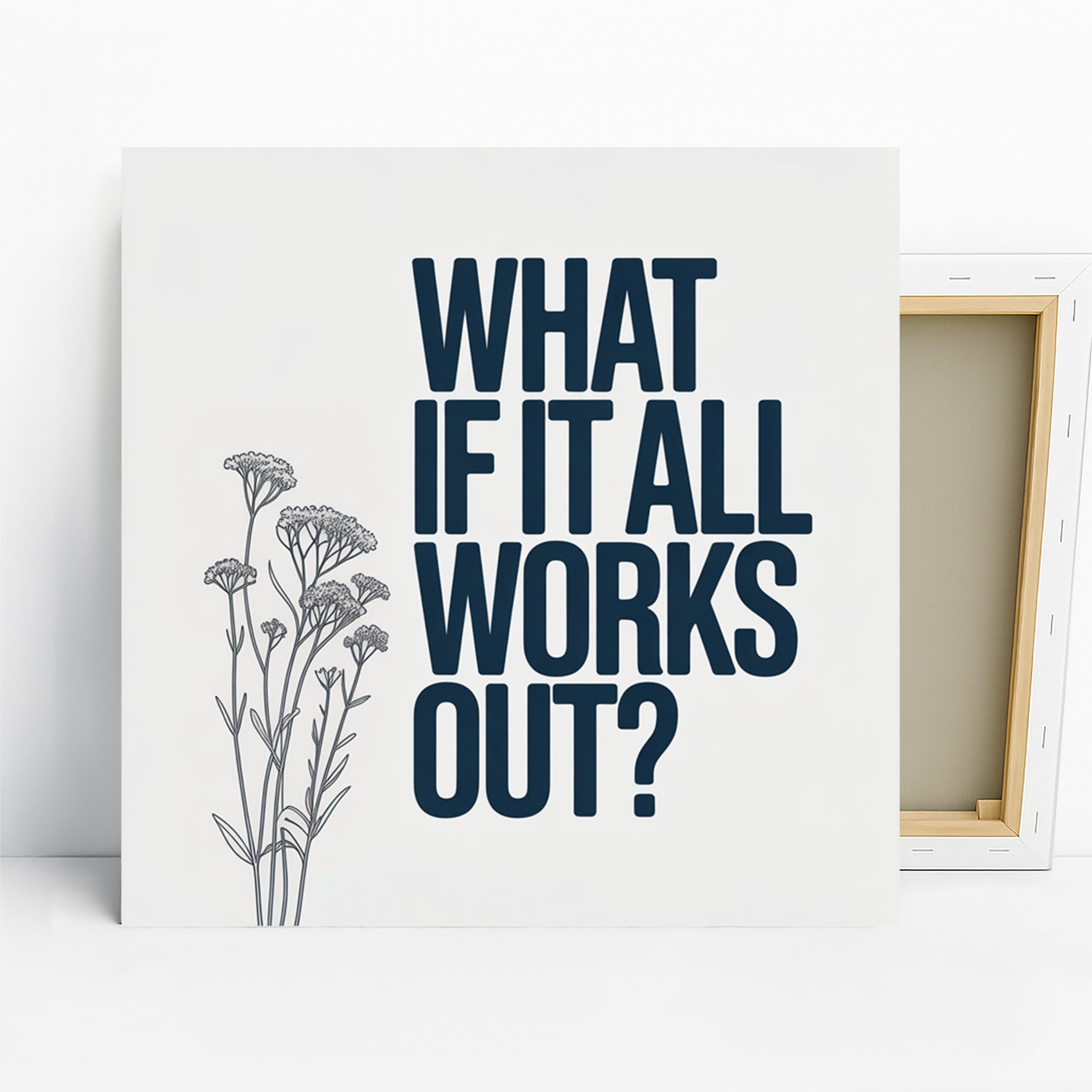Motivational Wildflower Art, Canvas or Poster, Minimalism Scandinavian Decor, Office Living Room Bedroom Wall Art, Navy White Beige Colors