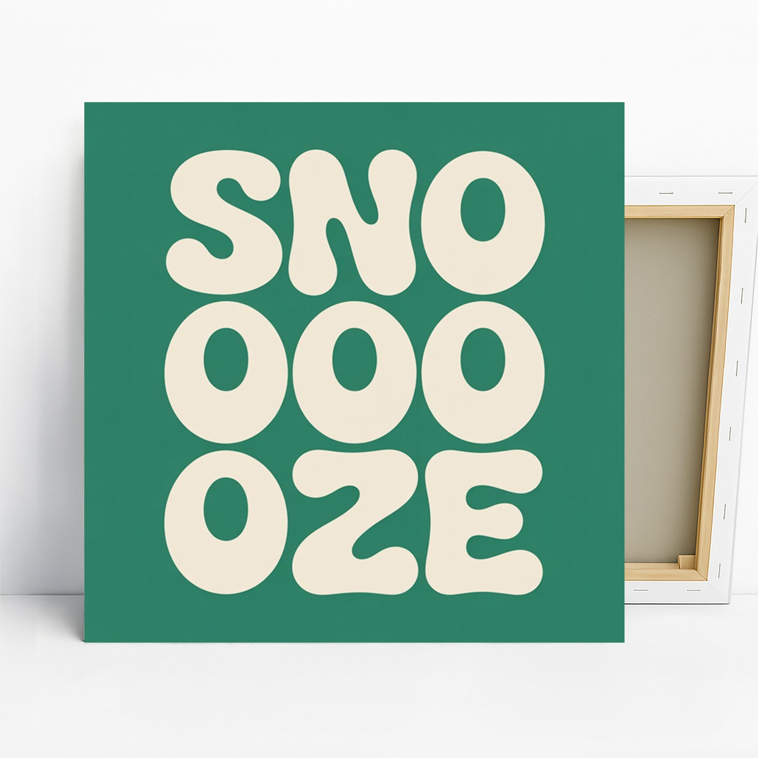 Snooooze Art, Canvas or Poster, Retro Whimsical Decor, Living Room Bedroom Office Game Room Wall Art, Green and White, Modern Typography Art