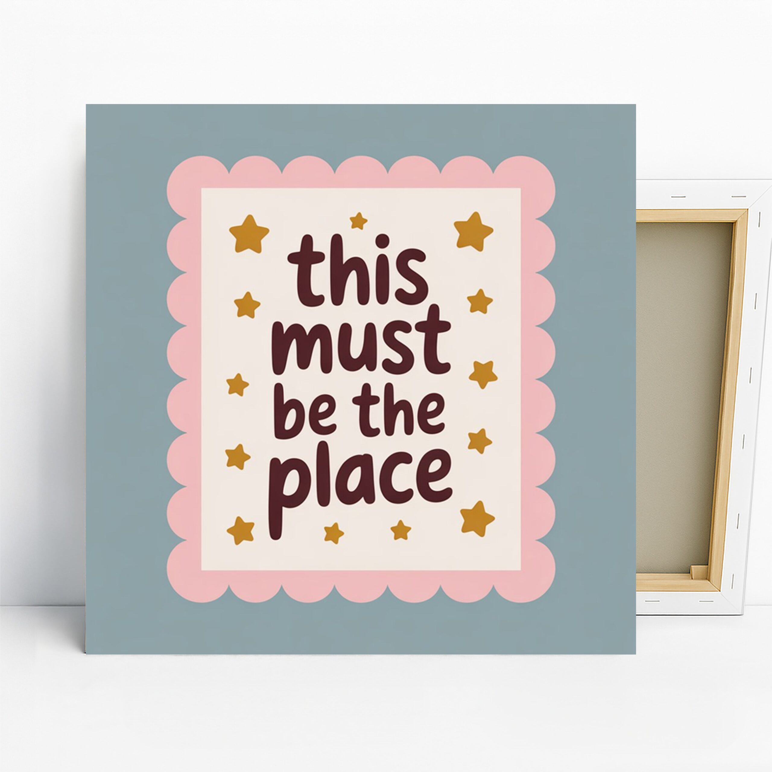 Inspiring Place Art, Canvas or Poster, Whimsical Retro Decor, Bedroom Nursery Living Room Home Office Wall Art, Pink Gold Brown White