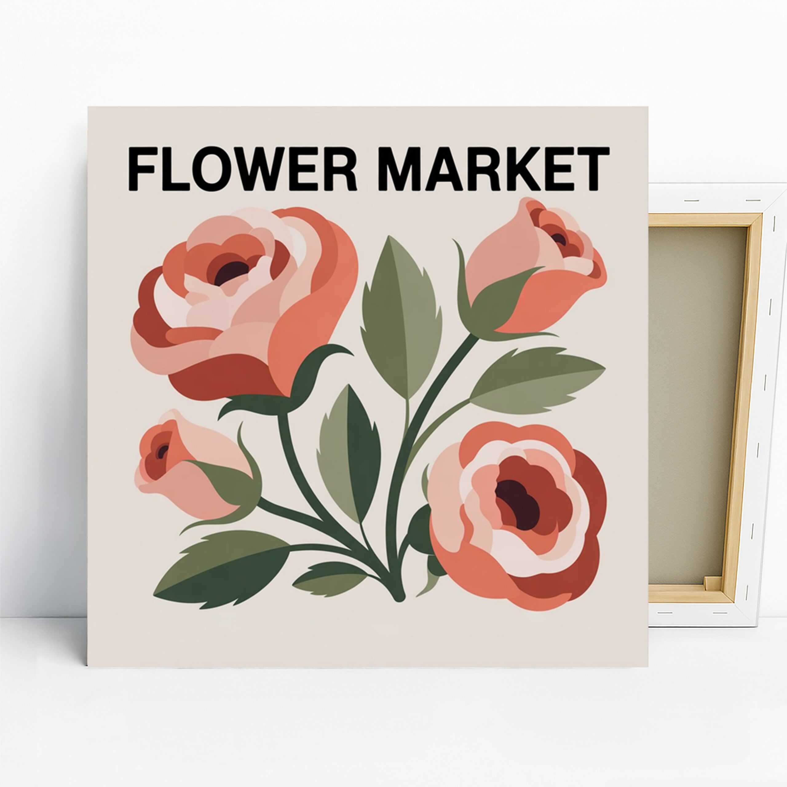 Vintage Flower Market Art, Canvas or Poster, Floral Retro Decor, Living Room Bedroom Office Dining Room Wall Art, Pink Green Beige