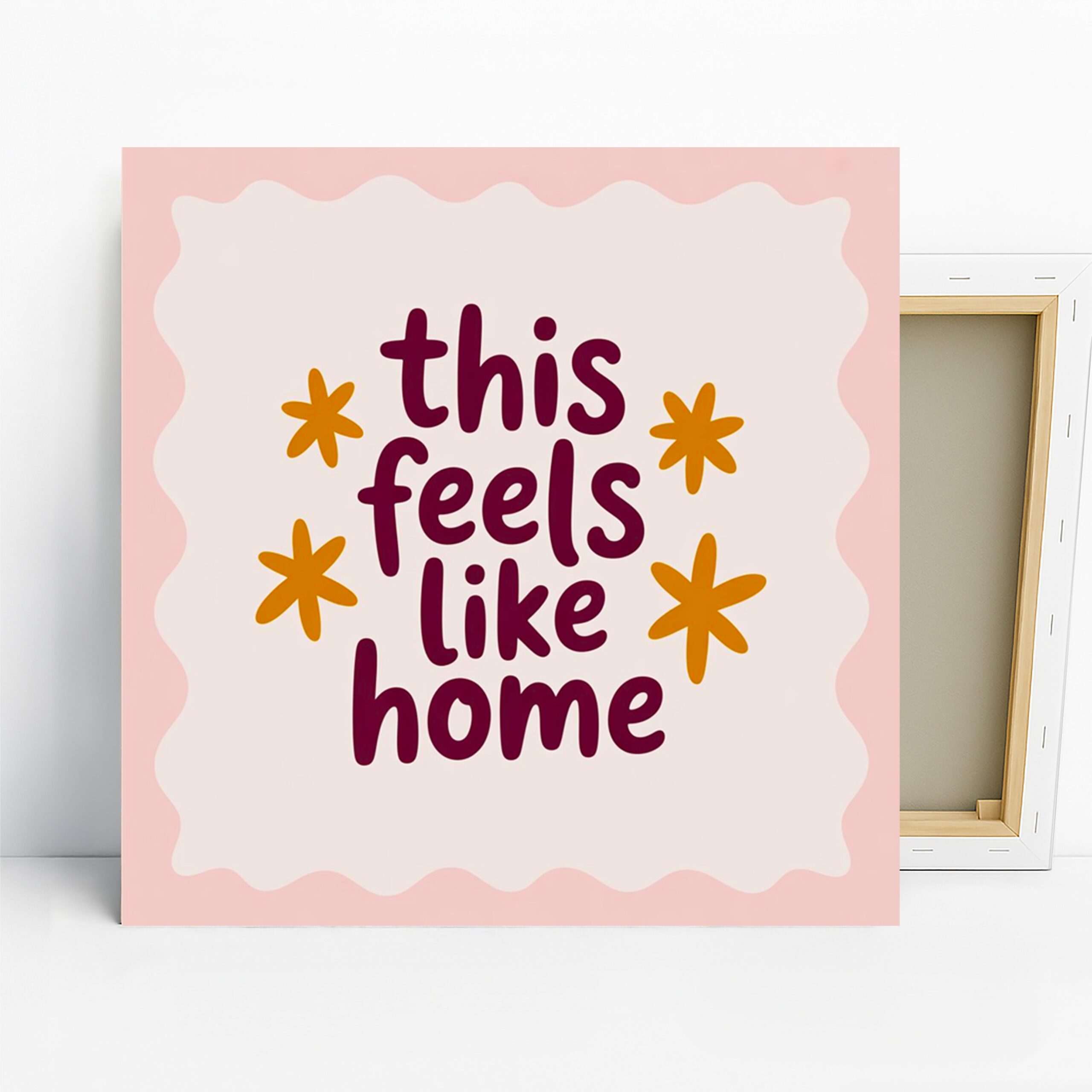 Cozy Home Feelings Art, Canvas or Poster, Whimsical Modern Decor, Living Room Bedroom Home Office Nursery Wall Art, Pink Purple Orange White