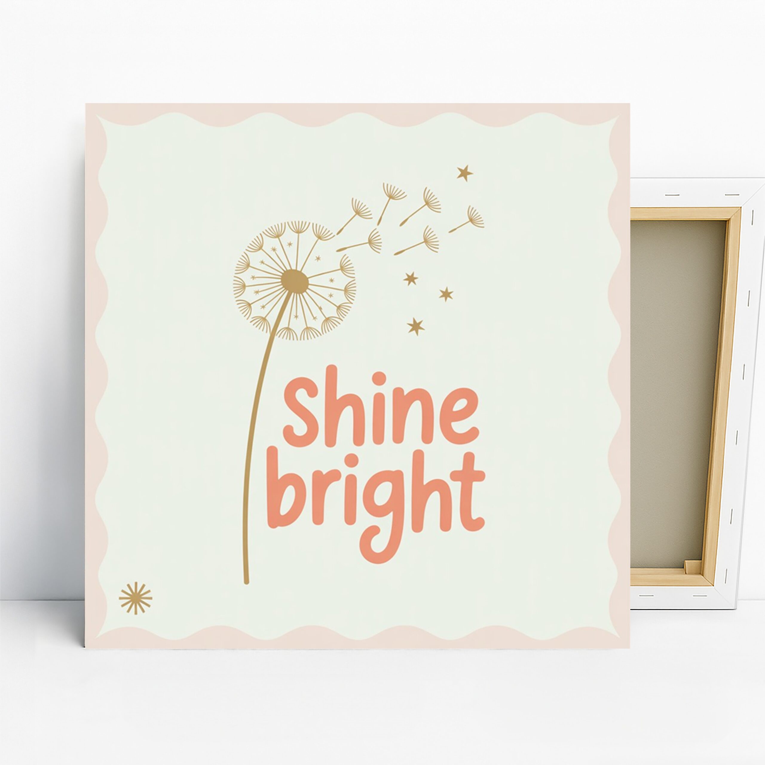 Dandelion Wish Art, Canvas or Poster, Whimsical Nature Decor, Bedroom Nursery Office Living Room Wall Art, Gold Pink Beige and White