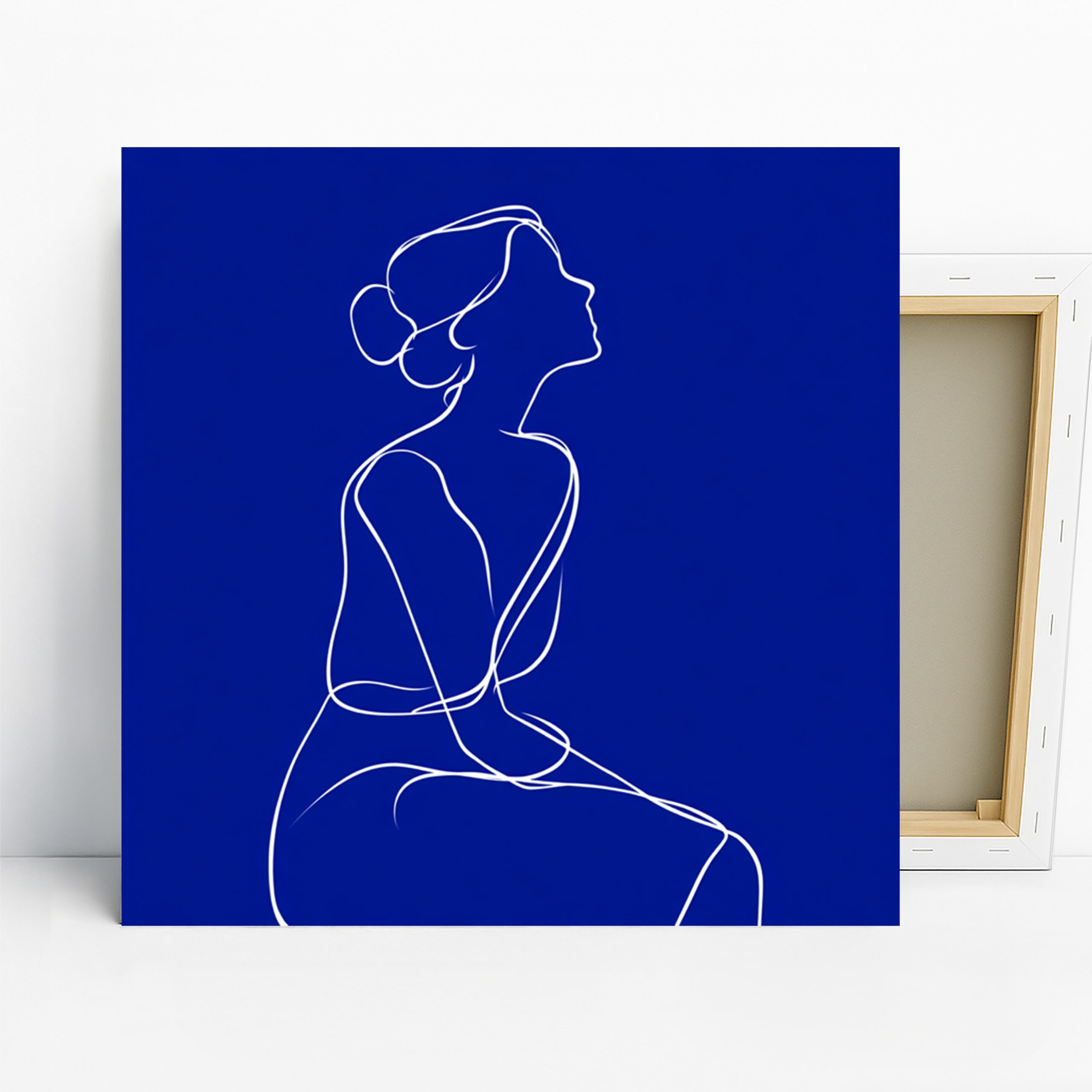 Feminine Silhouette Art, Canvas or Poster, Minimalism Contemporary Decor, Bedroom Living Room Office Bathroom Wall Art, Blue and White