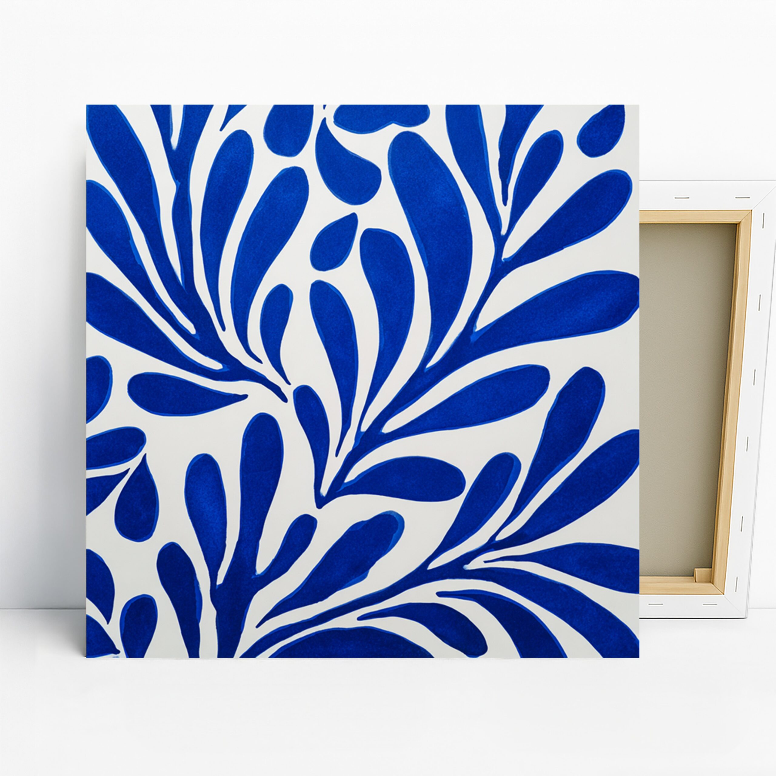 Blue Leaf Splash Art, Canvas or Poster, Abstract Contemporary Decor, Living Room Bedroom Office Bathroom Wall Art, Blue and White