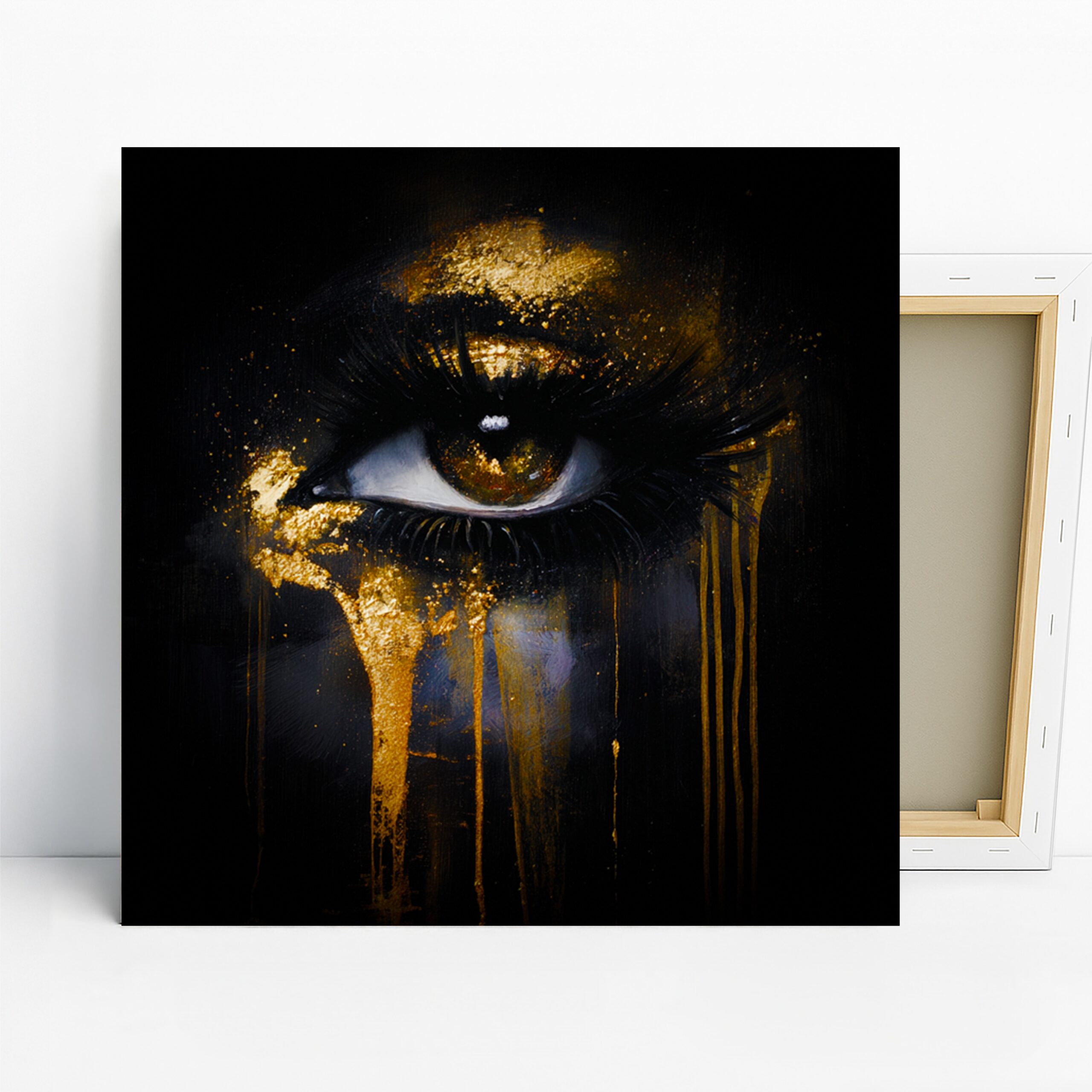 Golden Eye Art, Canvas or Poster, Contemporary Surrealism Minimalist Decor, Living Room Bedroom Office Wall Art, Gold Black White Brown