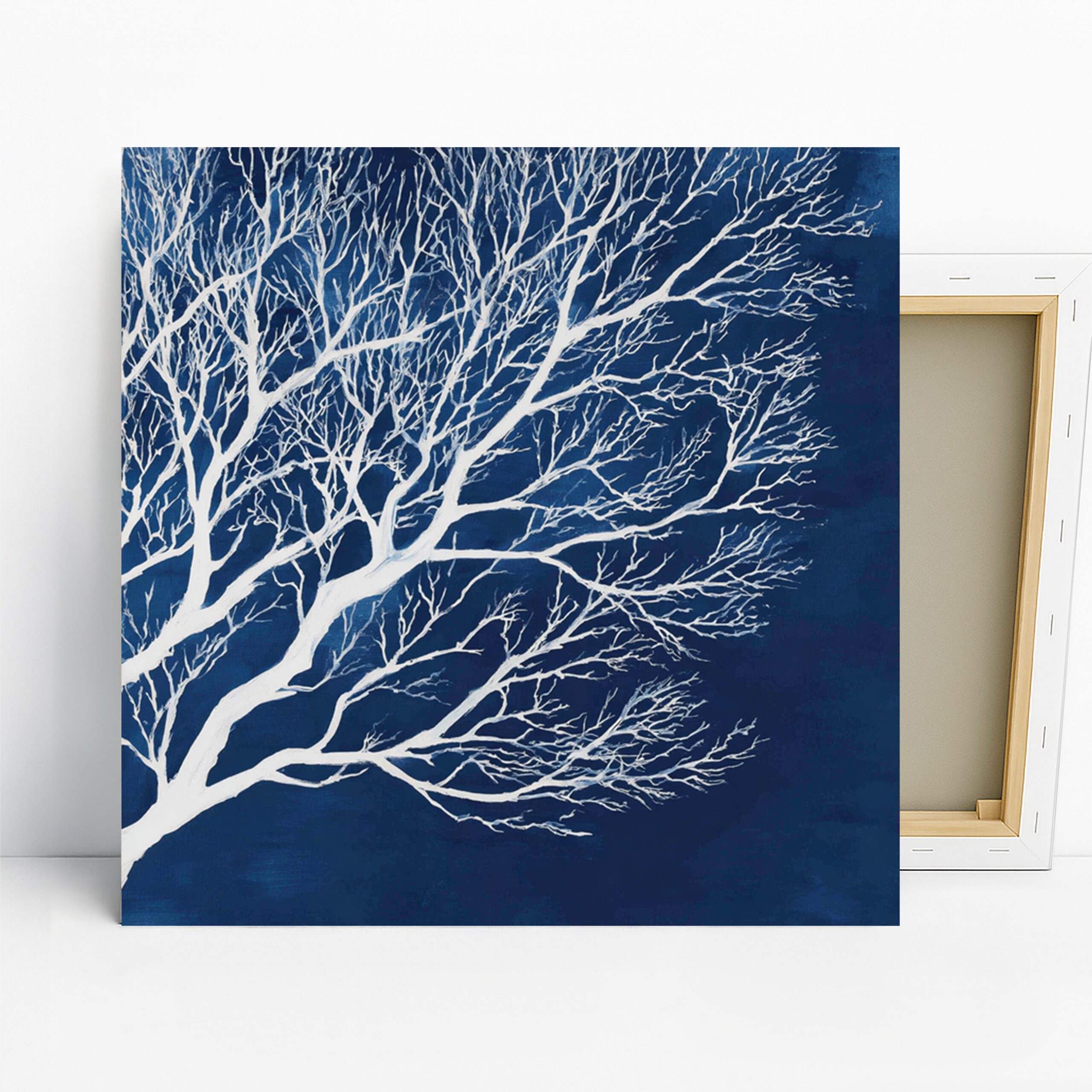 Winter Tree Silhouette Art, Canvas or Poster, Contemporary Minimalist Decor, Bedroom Living Room Office Bathroom Wall Art, Blue White