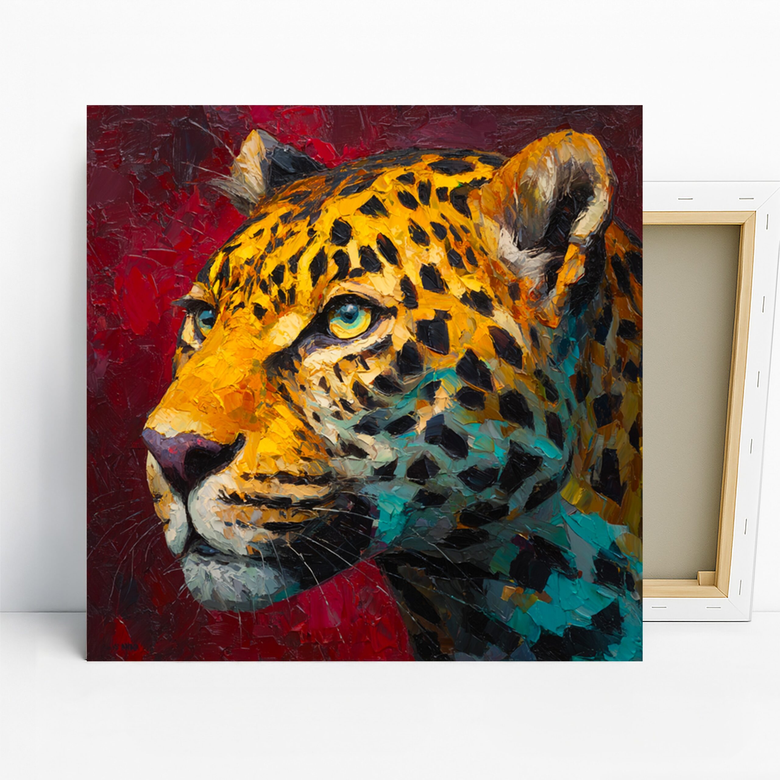 Jaguar Art, Canvas or Poster, Contemporary Whimsical Decor, Living Room Bedroom Office Game Room Wall Art, Yellow Black Red Teal
