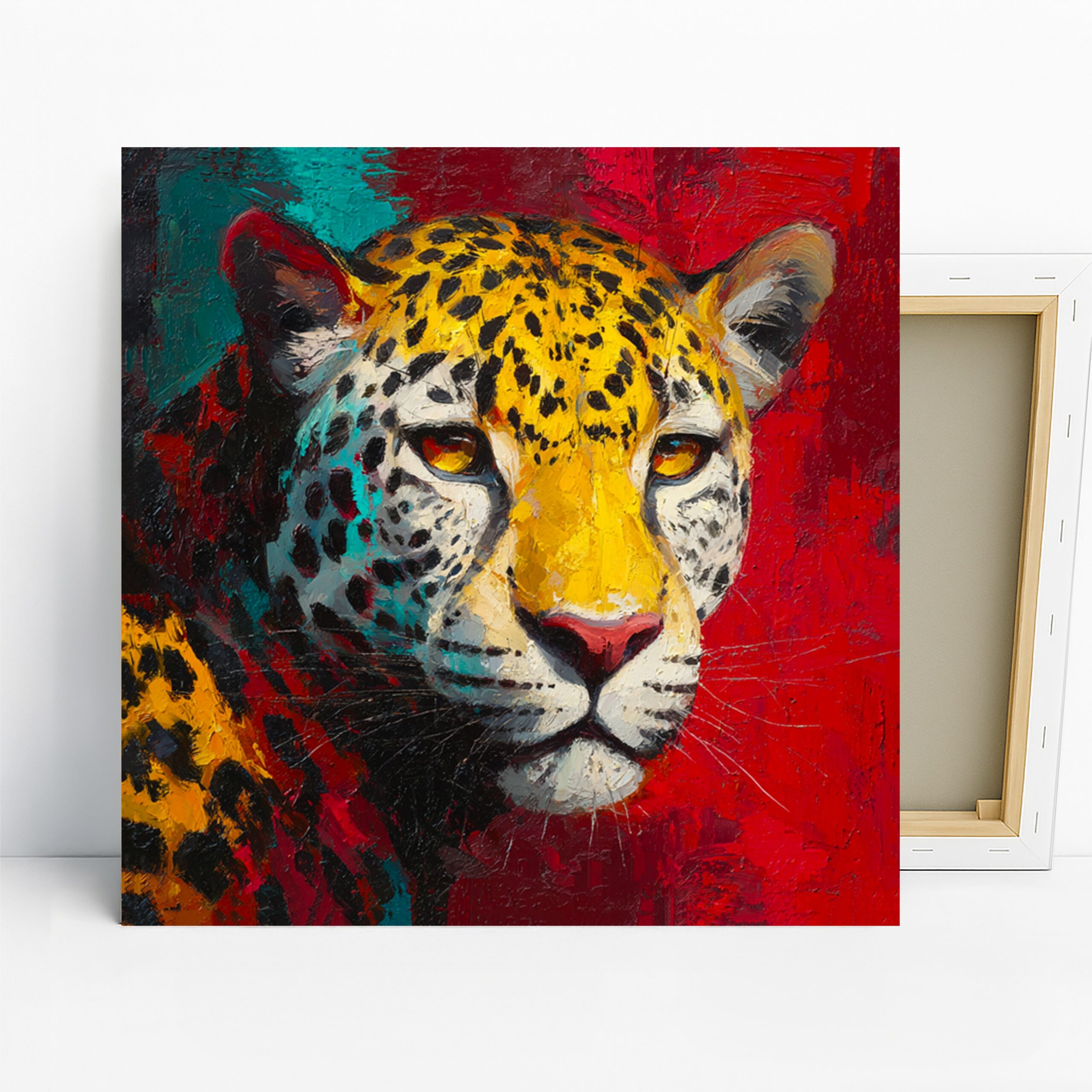 Jaguar Art, Canvas or Poster, Contemporary Bohemian Decor, Living Room Office Bedroom Dining Room Wall Art, Yellow Red Teal Black