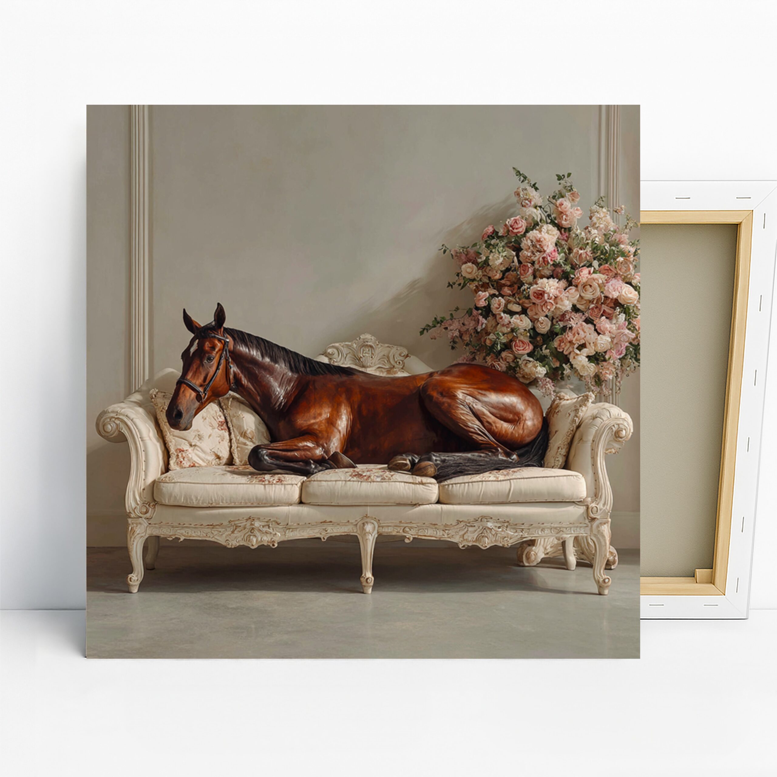 Horse Art, Canvas or Poster, Vintage Classic Animal Decor, Living Room Bedroom Dining Room Office Wall Art, Brown White Pink Green