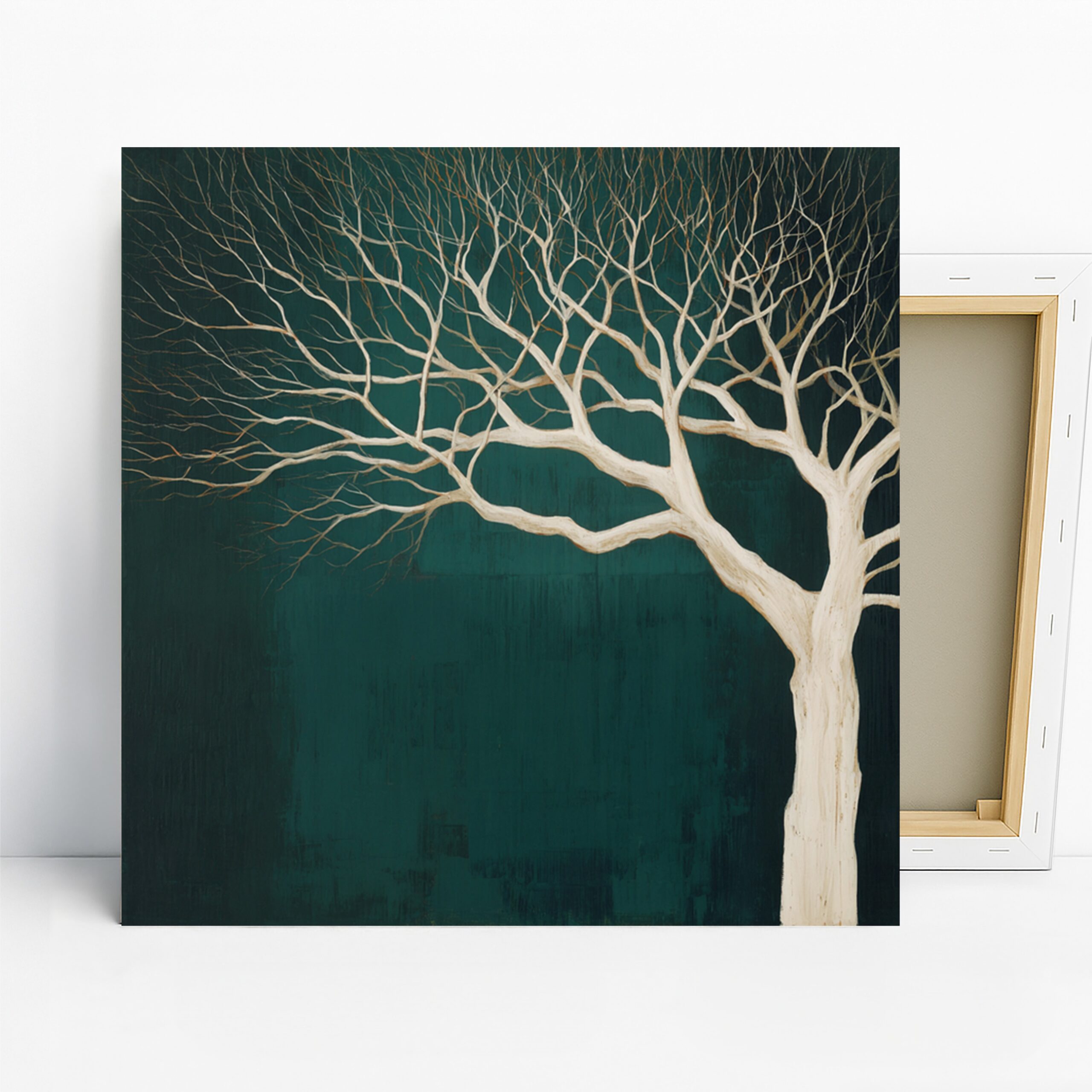 Bare Tree Silhouette Art, Canvas or Poster, Minimalism Modern Decor, Living Room Bedroom Office Bathroom Wall Art, Green White Teal