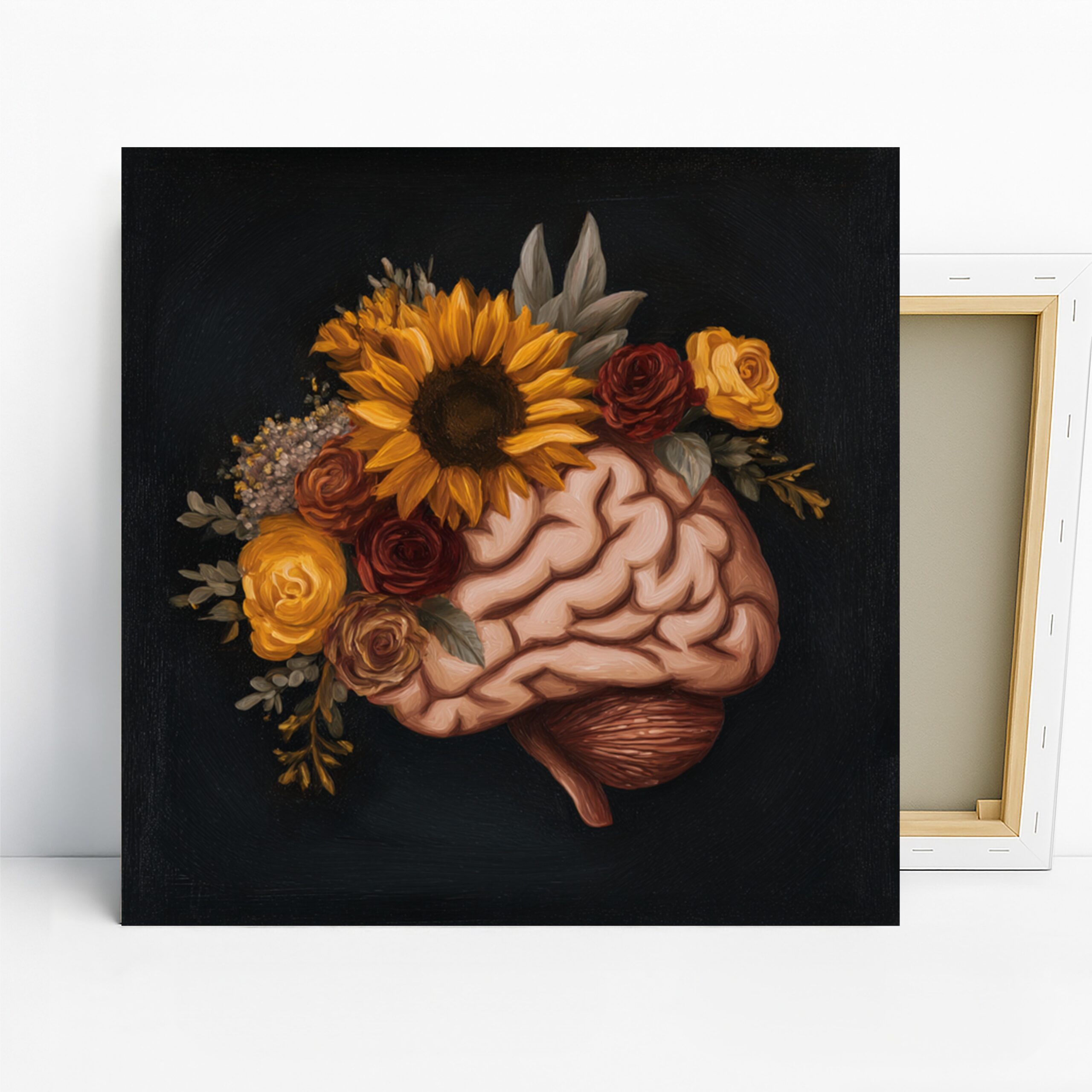 Blooming Mind Art, Canvas or Poster, Surrealism Nature Decor, Living Room Office Bedroom Library Wall Art, Yellow Red Green Brown
