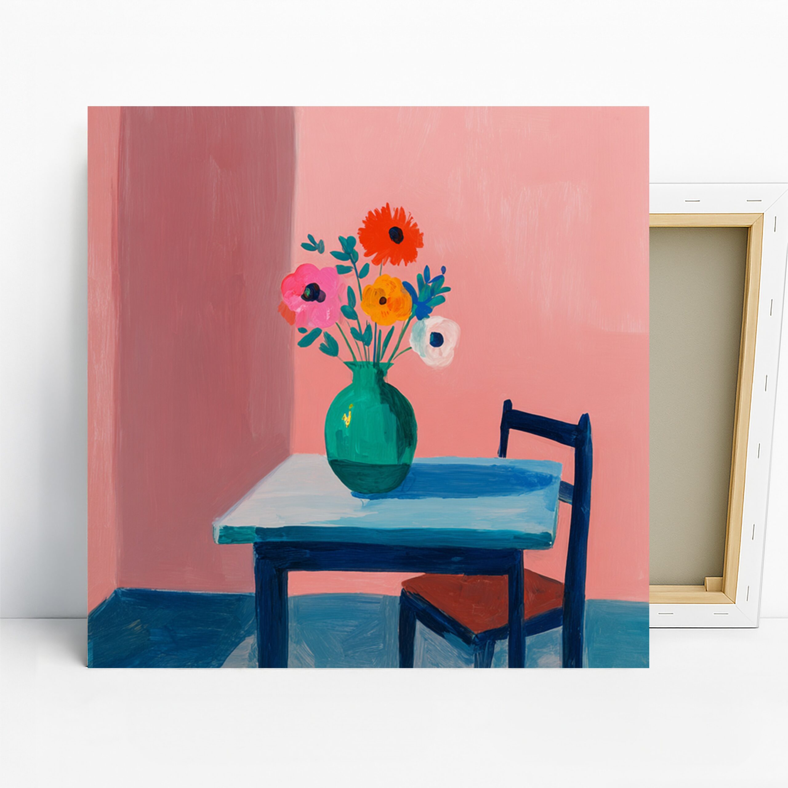 Vibrant Floral Vase Art, Canvas or Poster, Contemporary Minimalist Decor, Dining Room Living Room Kitchen Wall Art, Pink Green Blue Orange