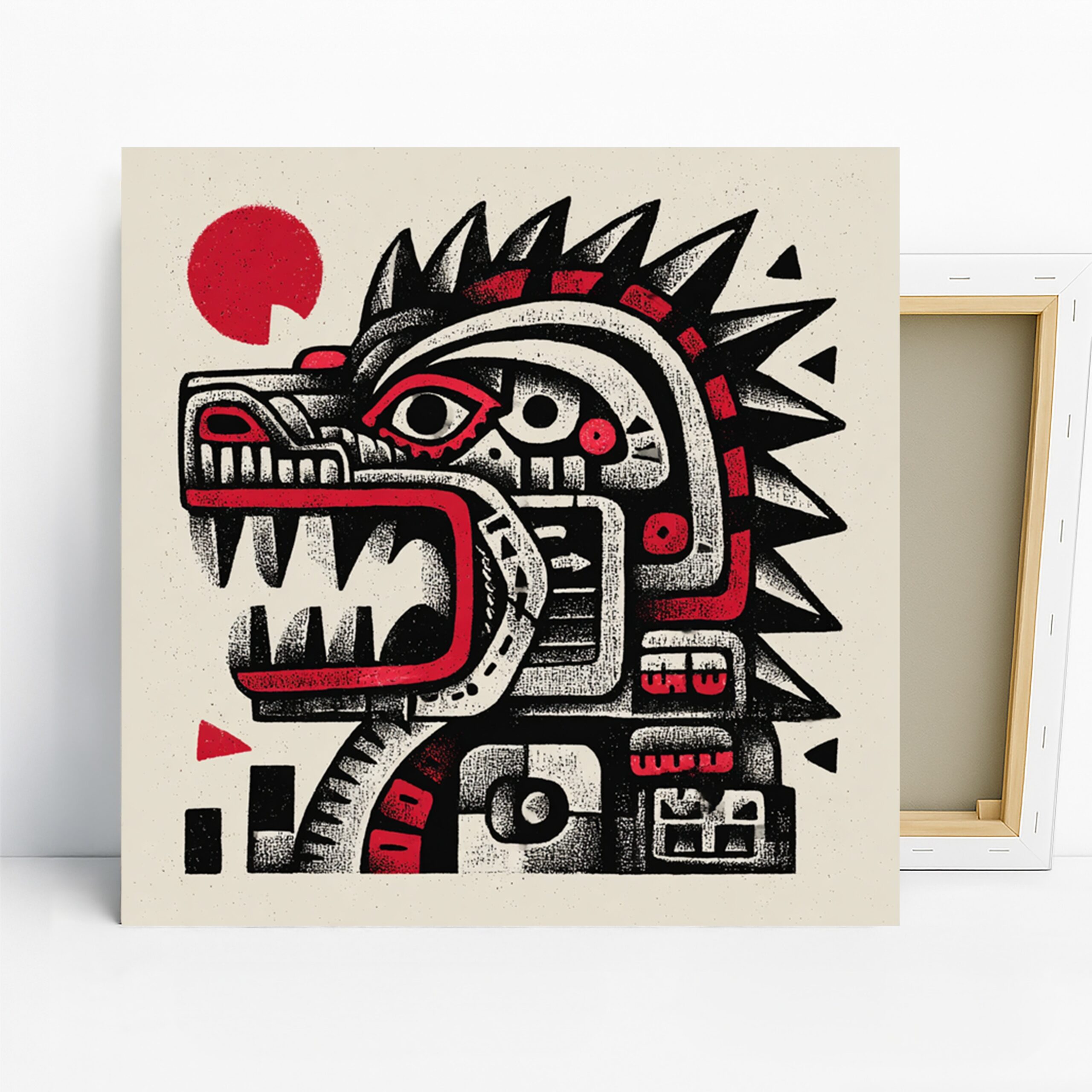 Aztec-Inspired Monster Art, Canvas or Poster, Contemporary Pop Urban Decor, Living Room Office Bedroom Wall Art, Red Black White Color 
