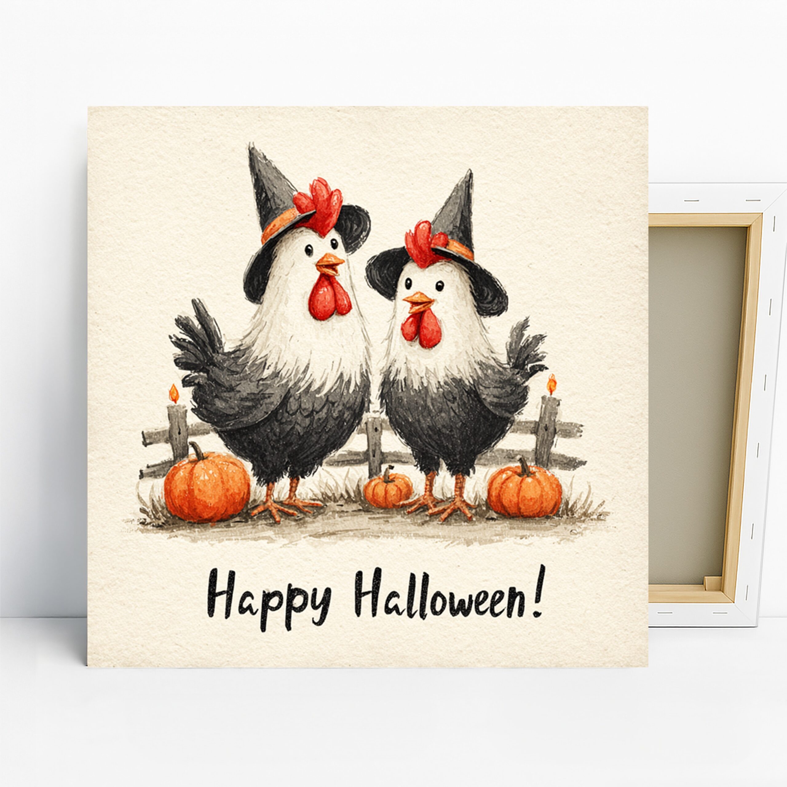 Rooster Halloween Art, Canvas or Poster, Whimsical Vintage Country Decor, Kitchen Dining Living Room Wall Art, Black White Red Orange