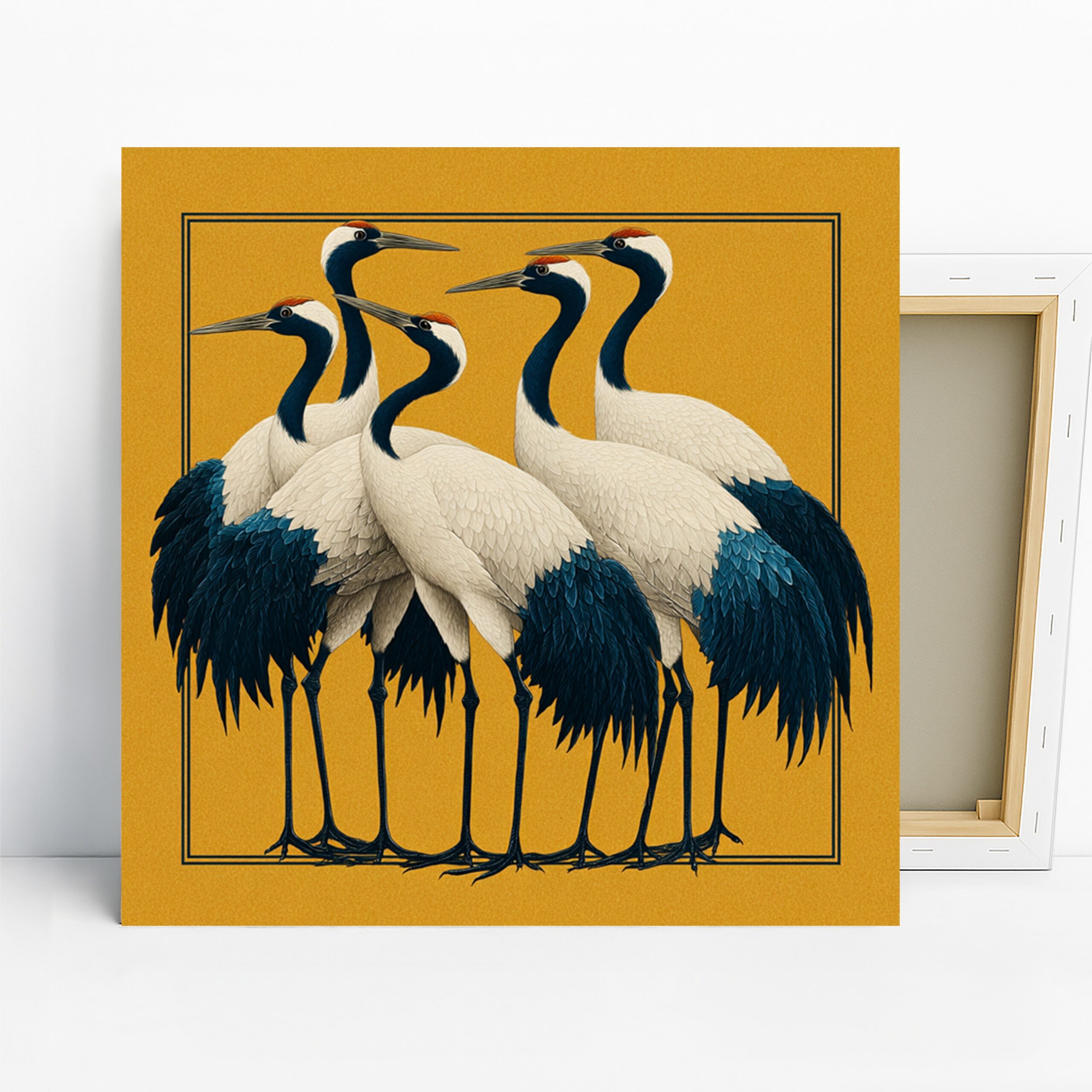 Crane Art, Canvas or Poster, Nature Contemporary Decor, Living Room Bedroom Office Wall Art, White Gold Blue and Black