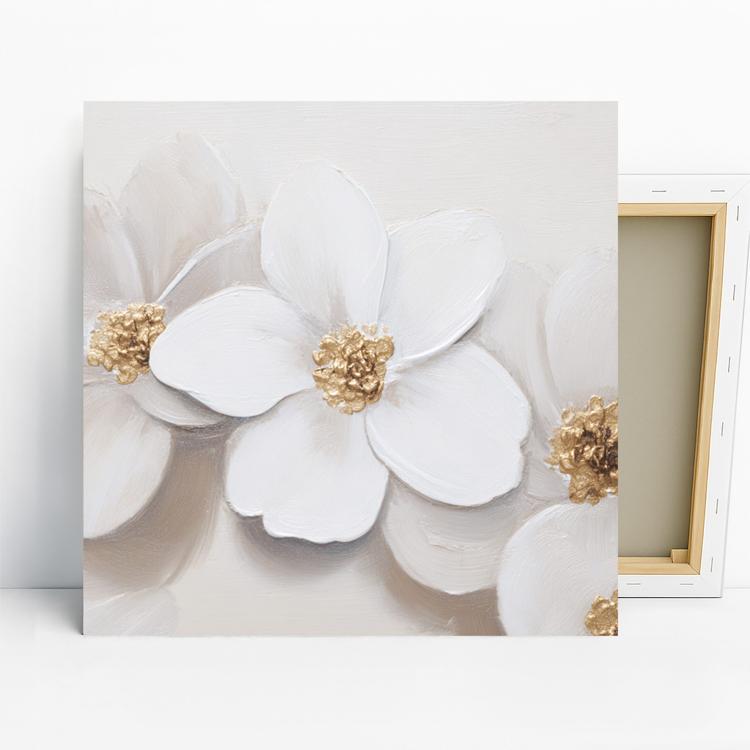 White Magnolia Art, Canvas or Poster, Floral Contemporary Decor, Living Room Bedroom Bathroom Office Wall Art, White Gold Beige
