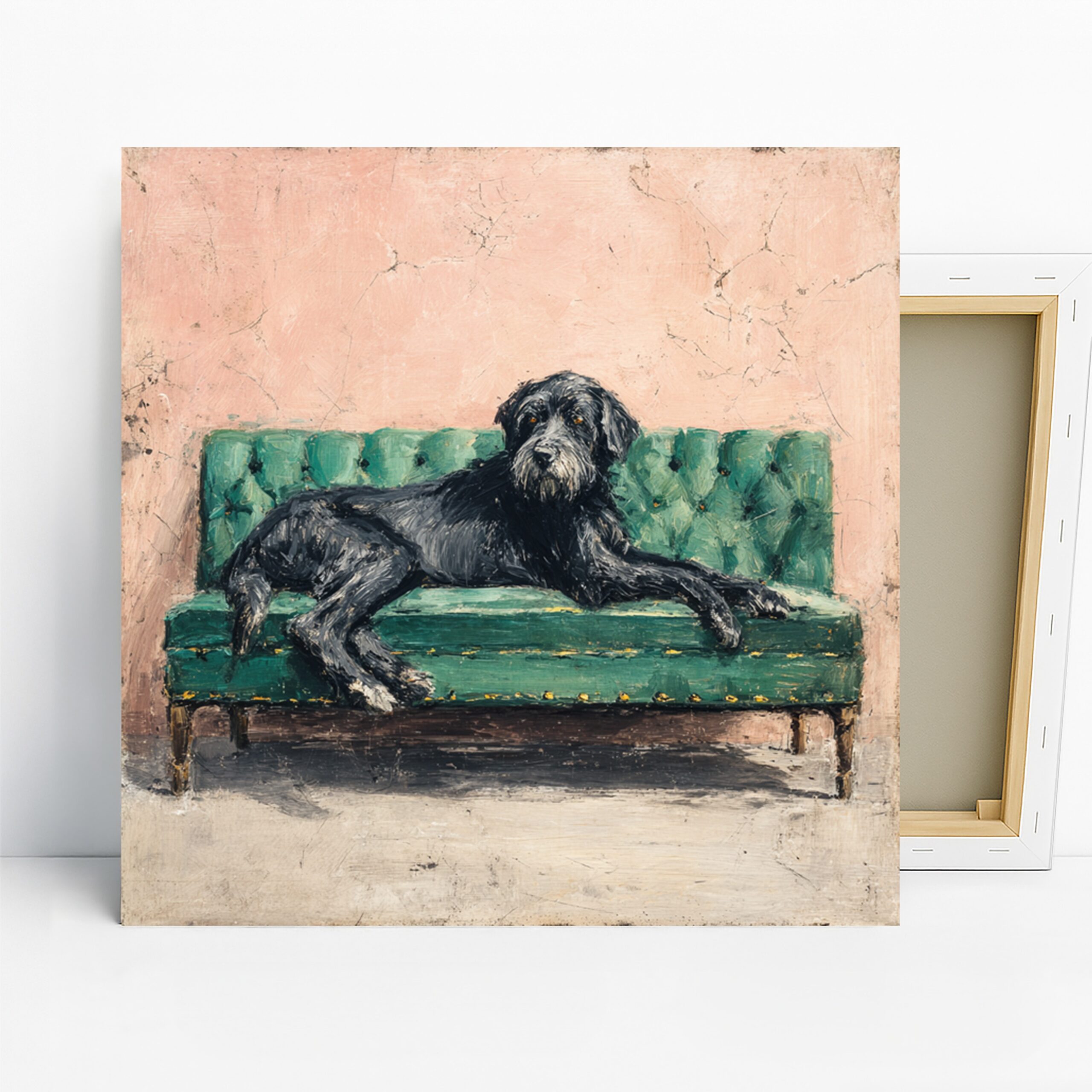 Dog Art, Canvas or Poster, Contemporary Whimsical Decor, Living Room Office Bedroom Wall Art, Green Black Pink and Gray