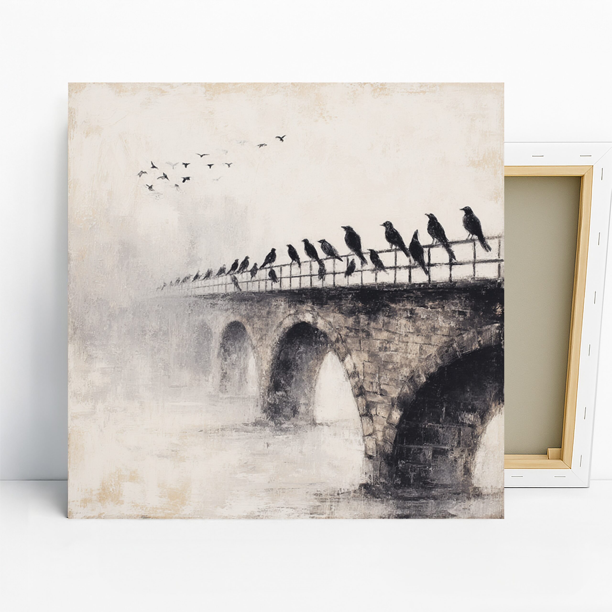 Crow Art, Canvas or Poster, Contemporary Minimalist Nature Decor, Living Room Office Bedroom Wall Art, Black White Grey Beige