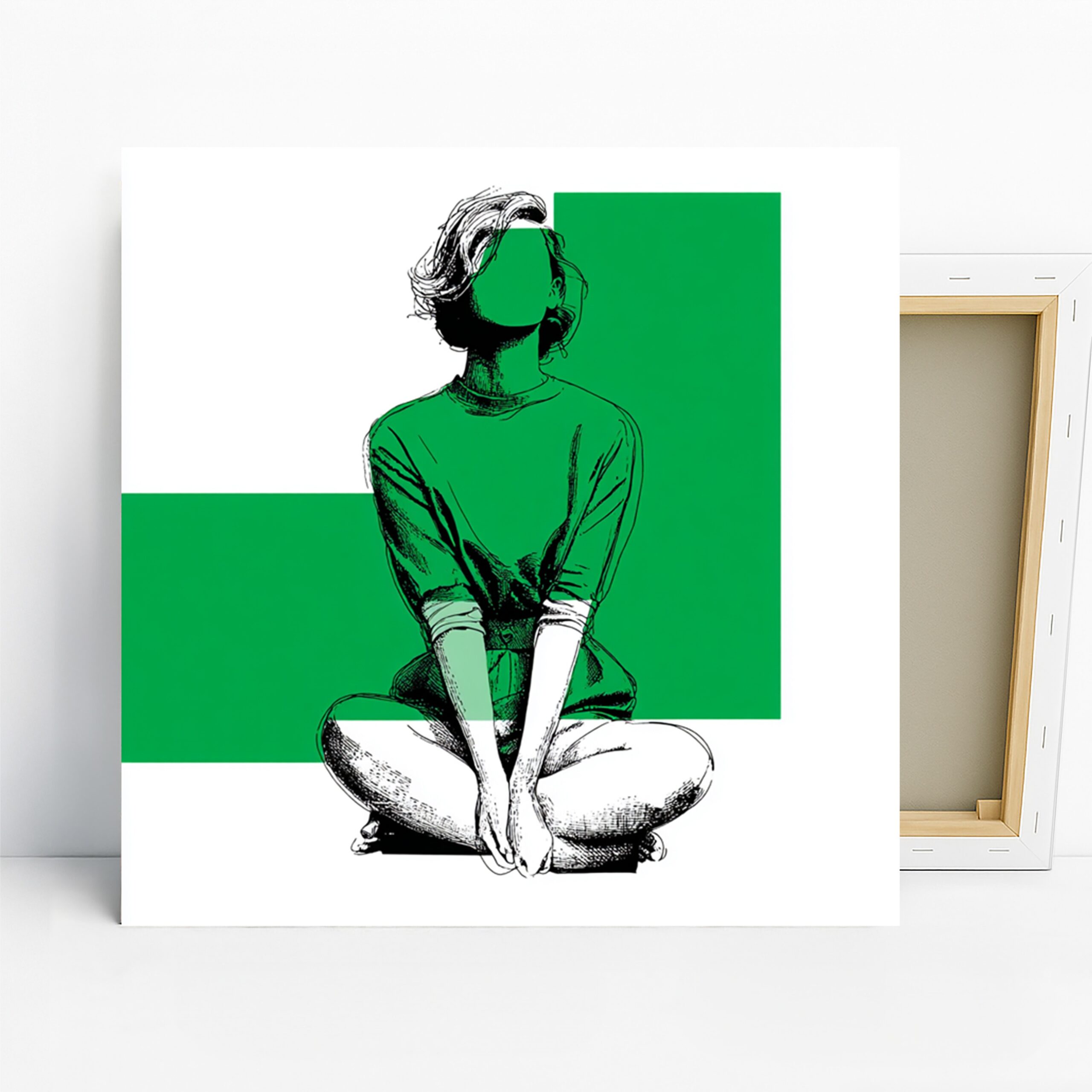 Green Silhouette Yoga Art, Canvas or Poster, Contemporary Minimalist Decor, Living Room Bedroom Office Wall Art, Green White Black Colors