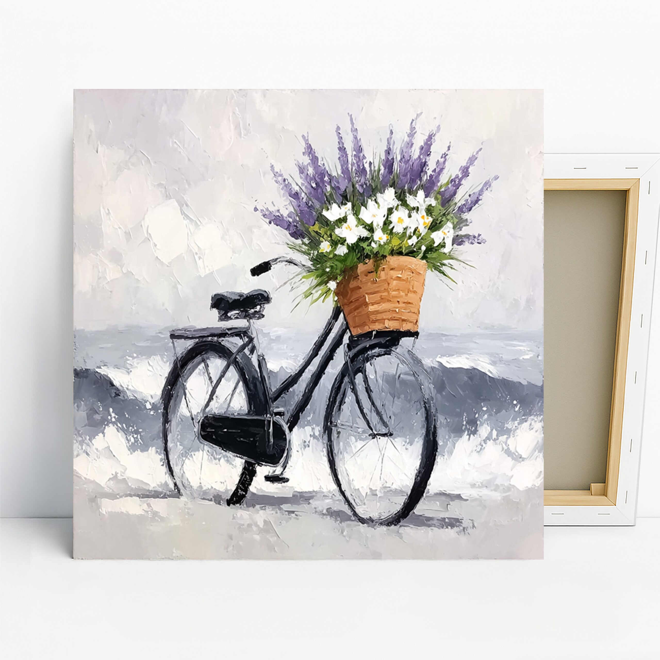 Lavender Bicycle Art, Canvas or Poster, Vintage Floral Rustic Decor, Living Room Bedroom Sunroom Wall Art, Purple White Green