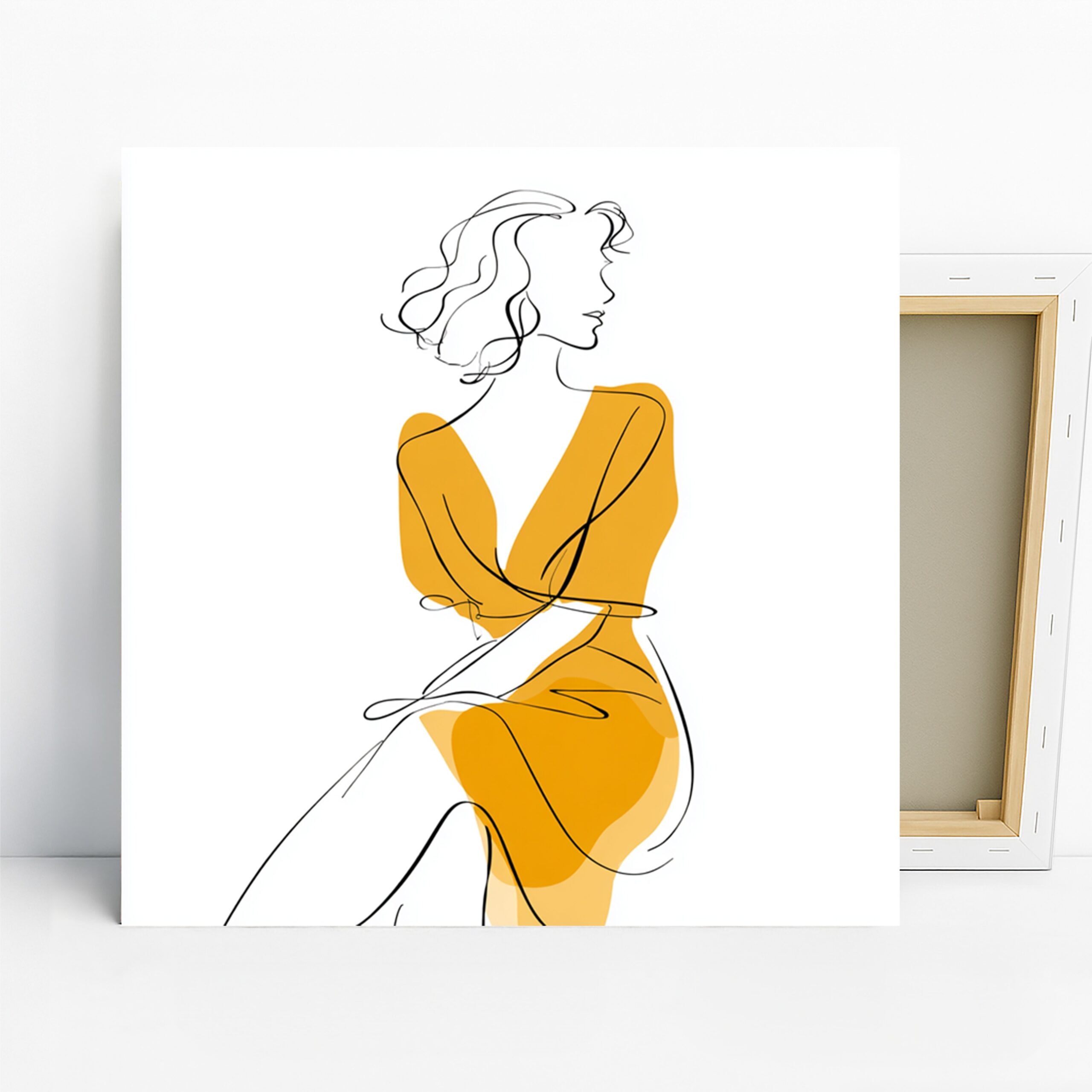 Yellow Dress Art, Canvas or Poster, Contemporary Minimalist Decor, Bedroom Living Room Office Bathroom Wall Art, Yellow Black and White