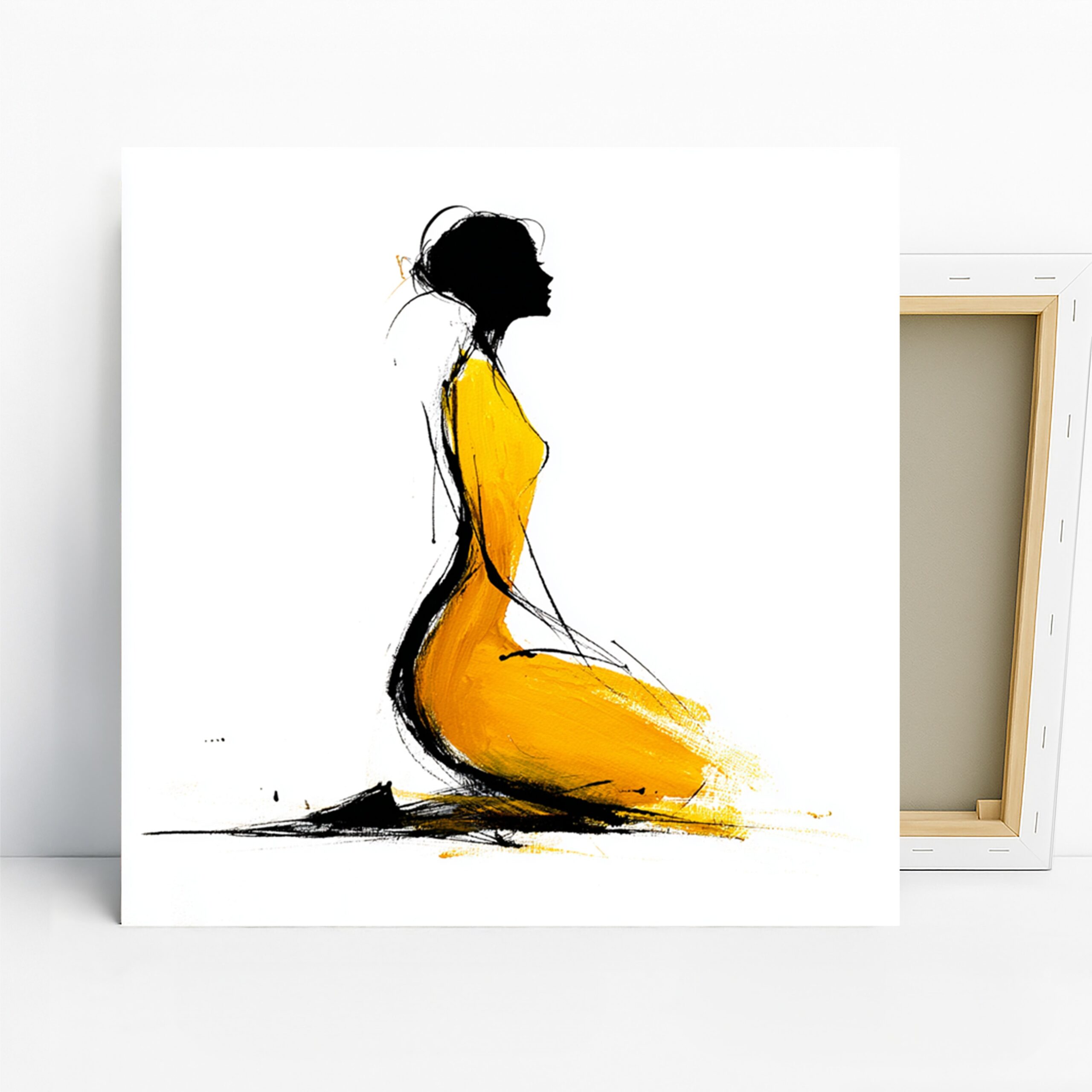 Yellow Silhouette Art, Canvas or Poster, Contemporary Minimalist Decor, Bedroom Living Room Office Bathroom Wall Art, Black White and Yellow