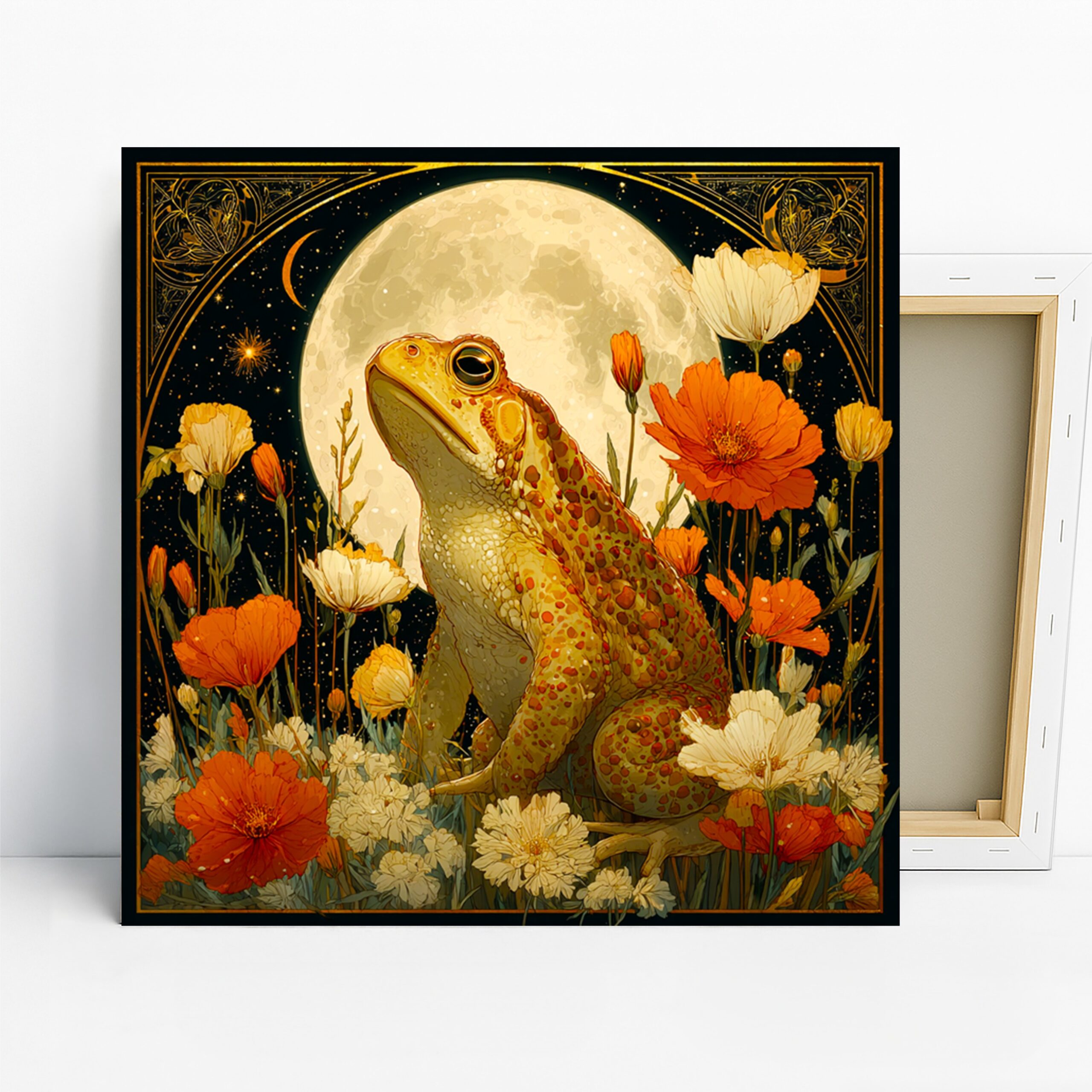 Frog Art, Canvas or Poster, Whimsical Nature Decor, Living Room Bedroom Office Sunroom Wall Art, Orange Yellow Green Brown, Woodland Magic